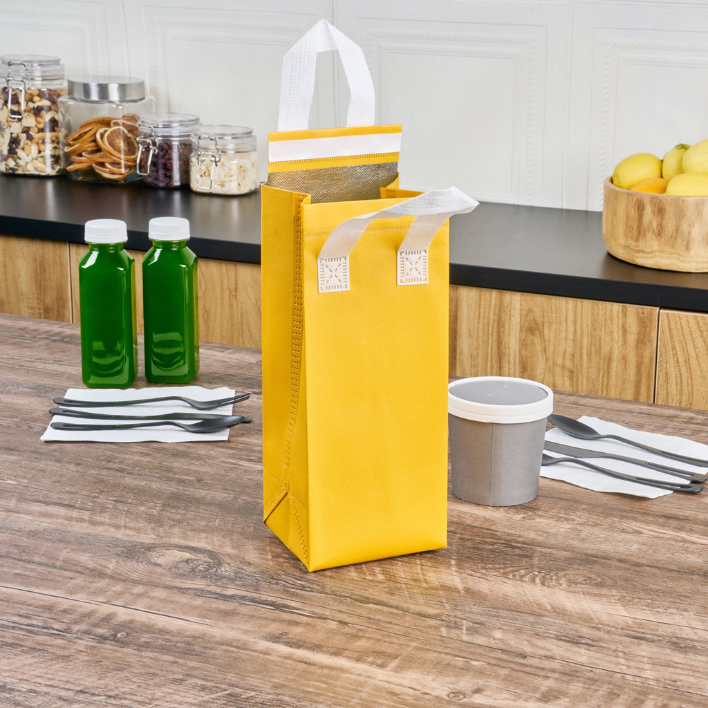 Bag Tek Yellow Insulated Take Out Bag - Tamper-Evident - 4 3/4" x 4" x 11" - 100 count box