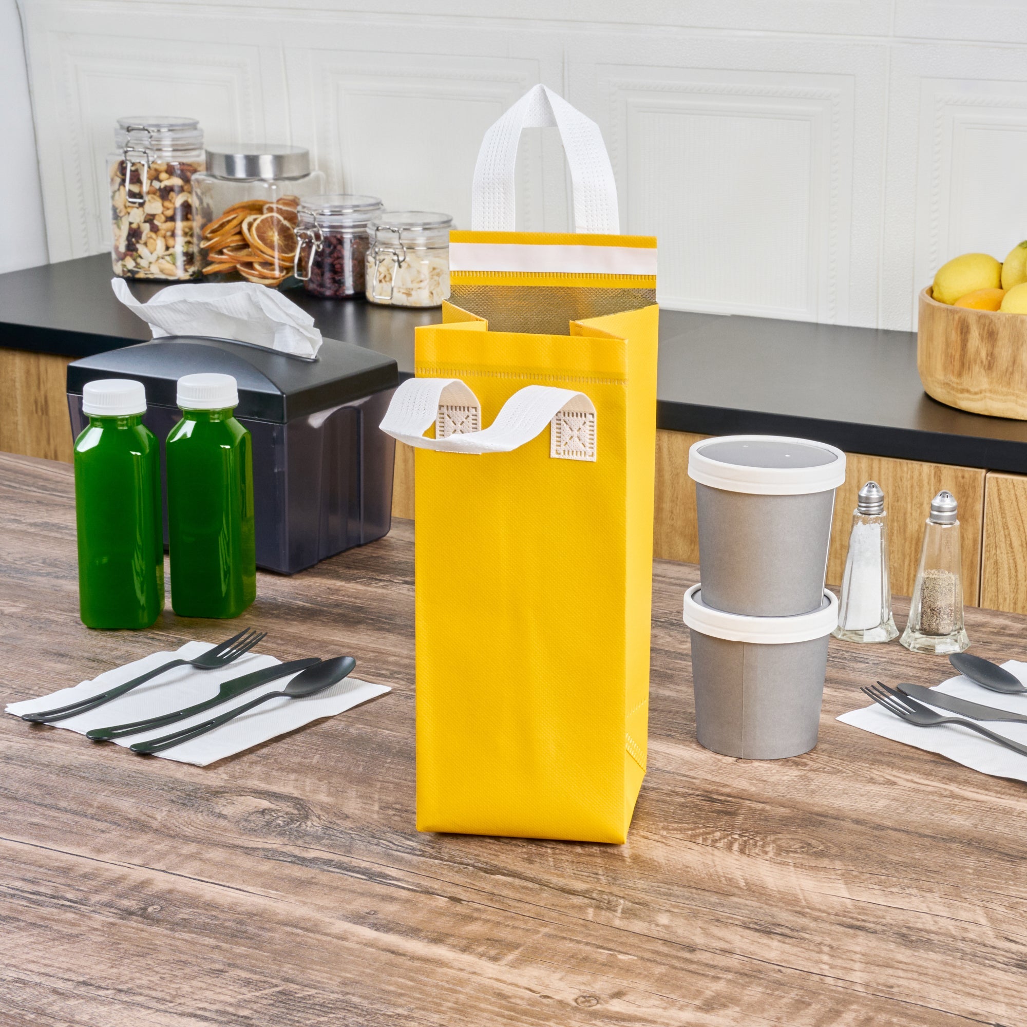 Bag Tek Yellow Insulated Take Out Bag - Tamper-Evident - 4 3/4" x 4" x 11" - 100 count box