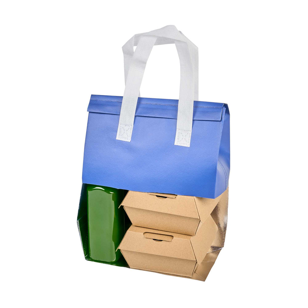 Bag Tek Blue Insulated Take Out Bag - Tamper-Evident - 8 1/4" x 4 1/4" x 10 3/4" - 25 count box