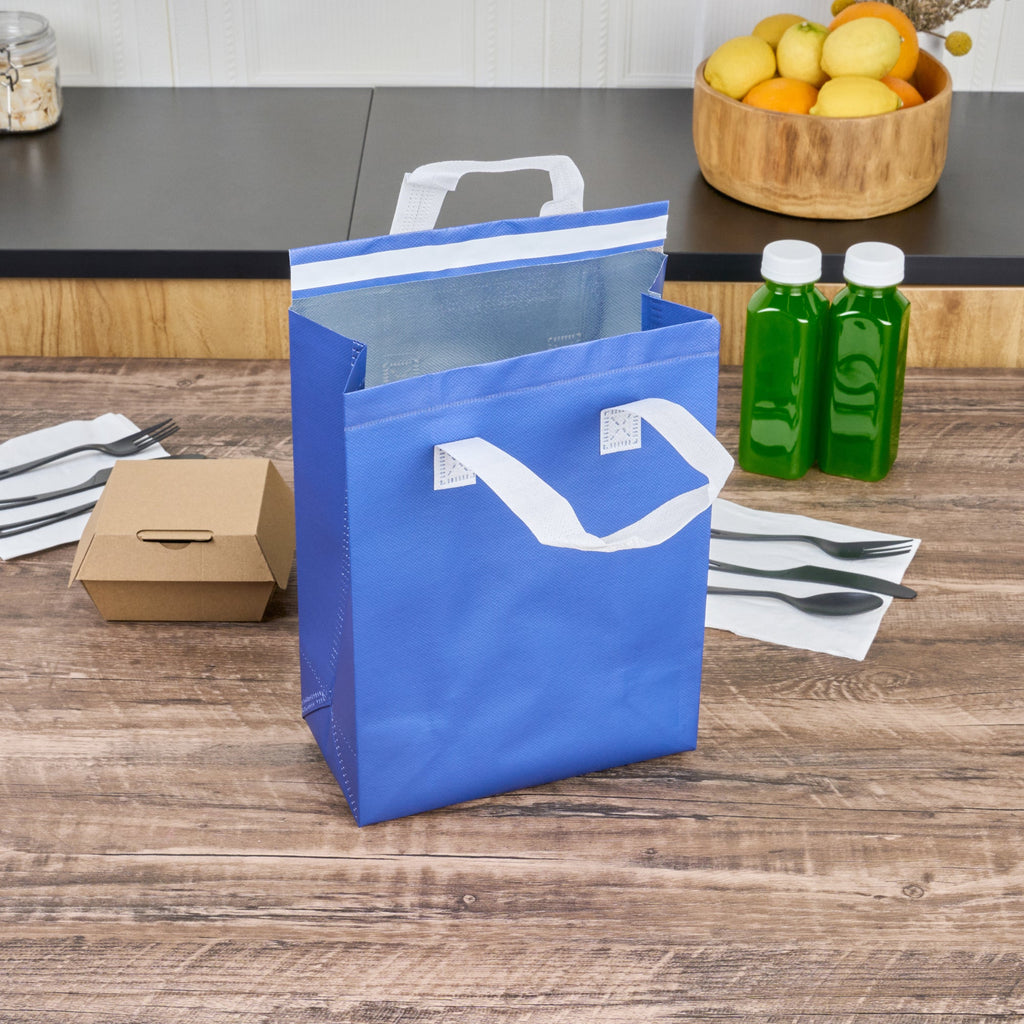 Bag Tek Blue Insulated Take Out Bag - Tamper-Evident - 8 1/4" x 4 1/4" x 10 3/4" - 100 count box