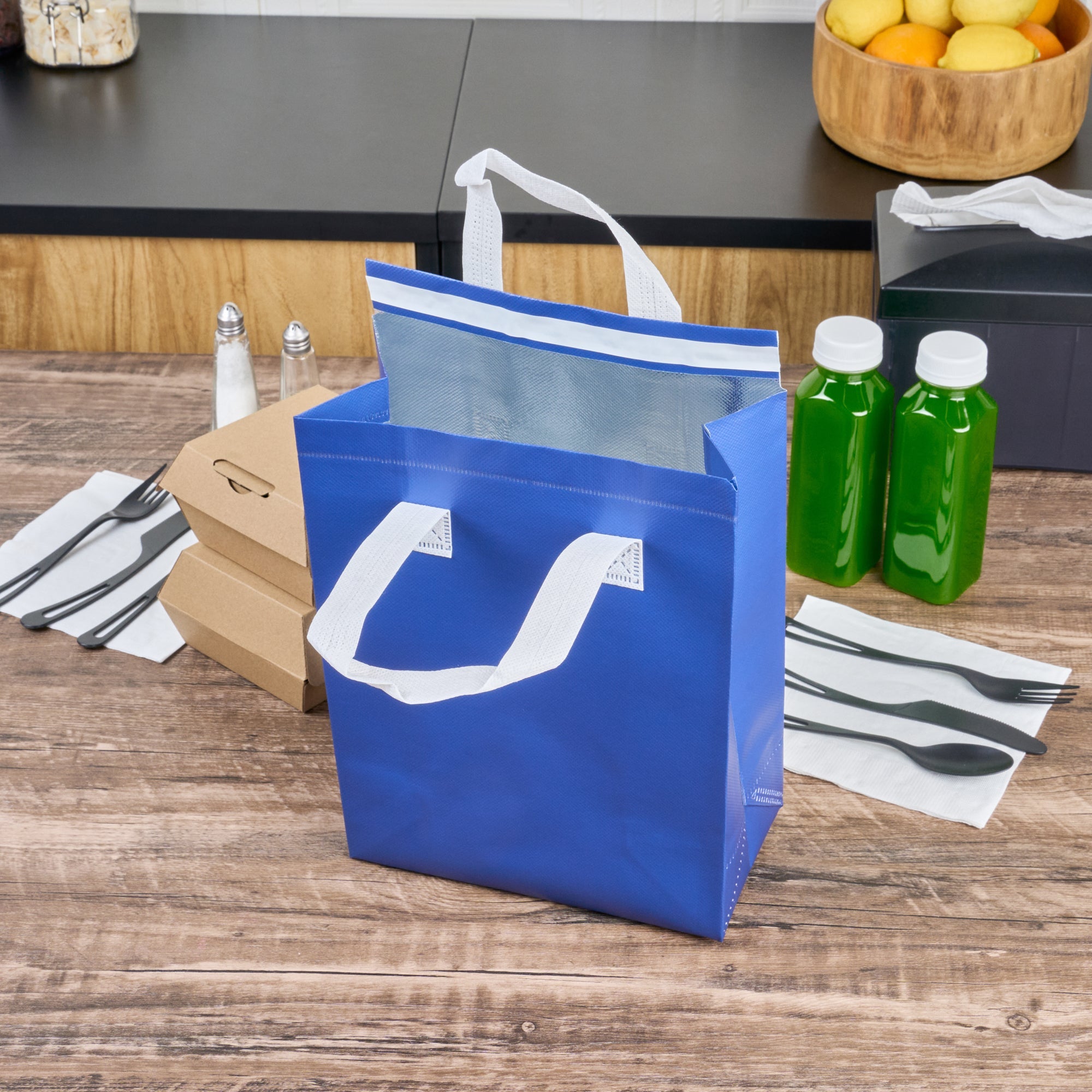 Bag Tek Blue Insulated Take Out Bag - Tamper-Evident - 8 1/4" x 4 1/4" x 10 3/4" - 100 count box