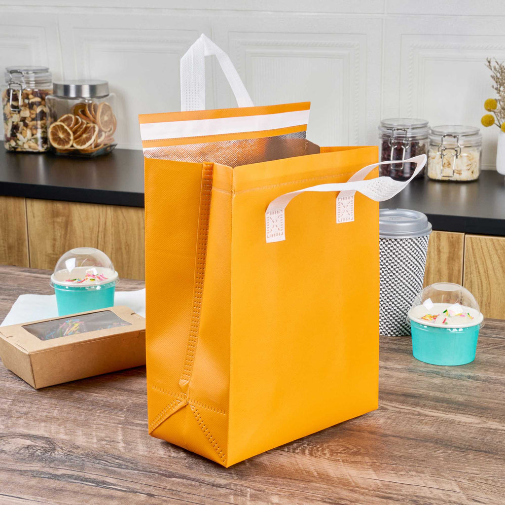 Bag Tek Orange Insulated Take Out Bag - Tamper-Evident - 8 1/4" x 4 1/4" x 10 3/4" - 25 count box