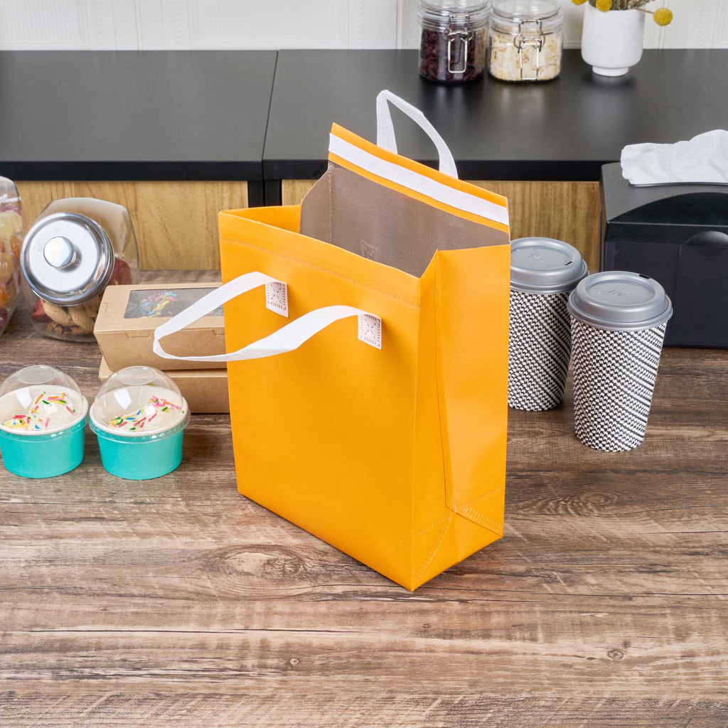 Bag Tek Orange Insulated Take Out Bag - Tamper-Evident - 8 1/4" x 4 1/4" x 10 3/4" - 25 count box