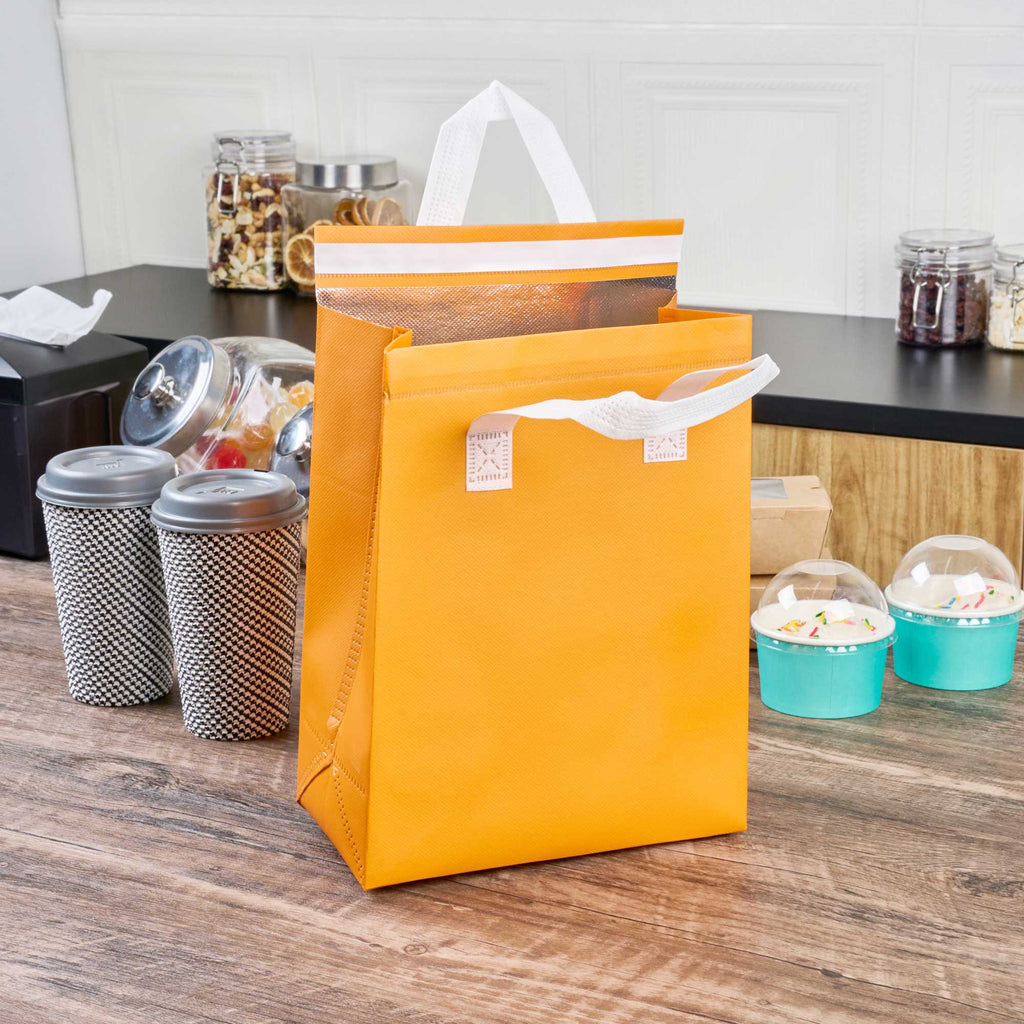 Bag Tek Orange Insulated Take Out Bag - Tamper-Evident - 8 1/4" x 4 1/4" x 10 3/4" - 25 count box