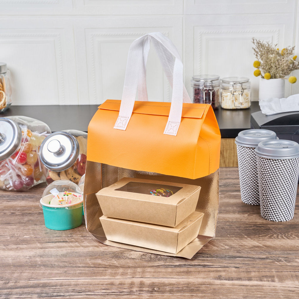 Bag Tek Orange Insulated Take Out Bag - Tamper-Evident - 8 1/4" x 4 1/4" x 10 3/4" - 100 count box