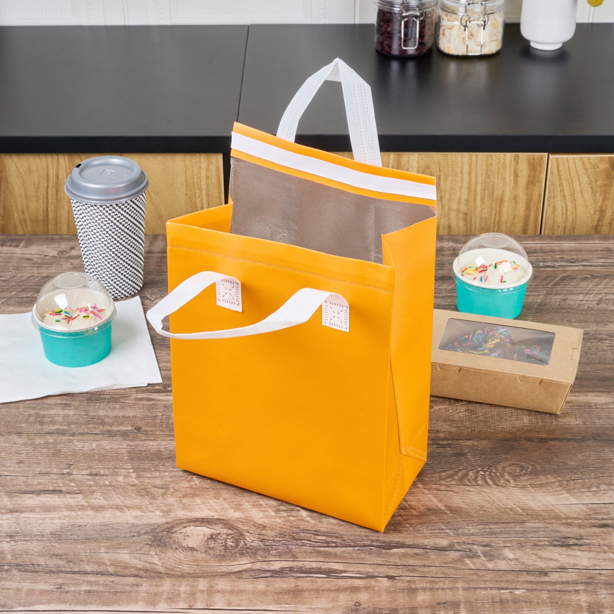 Bag Tek Orange Insulated Take Out Bag - Tamper-Evident - 8 1/4" x 4 1/4" x 10 3/4" - 100 count box