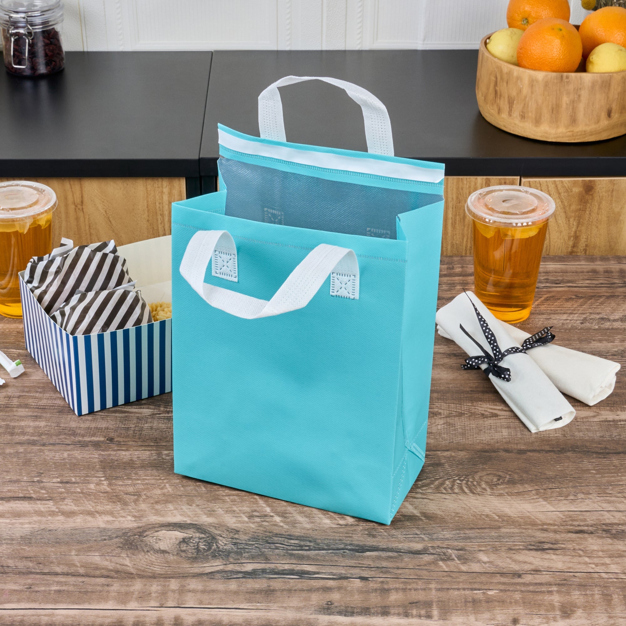 Bag Tek Teal Insulated Take Out Bag - Tamper-Evident - 8 1/4" x 4 1/4" x 10 3/4" - 100 count box