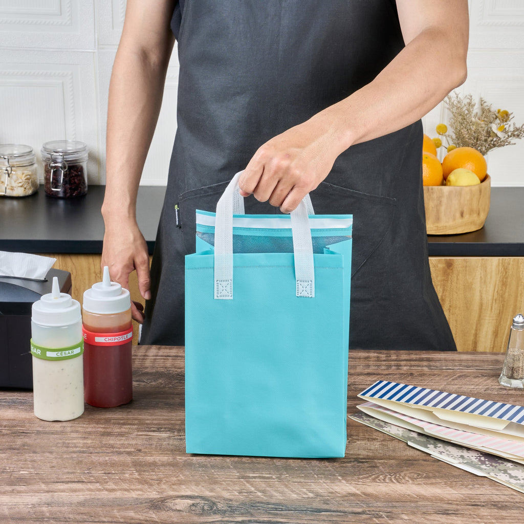 Bag Tek Teal Insulated Take Out Bag - Tamper-Evident - 8 1/4" x 4 1/4" x 10 3/4" - 100 count box