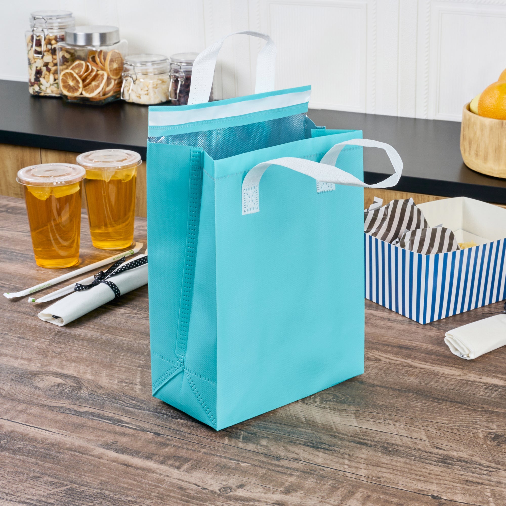 Bag Tek Teal Insulated Take Out Bag - Tamper-Evident - 8 1/4" x 4 1/4" x 10 3/4" - 100 count box