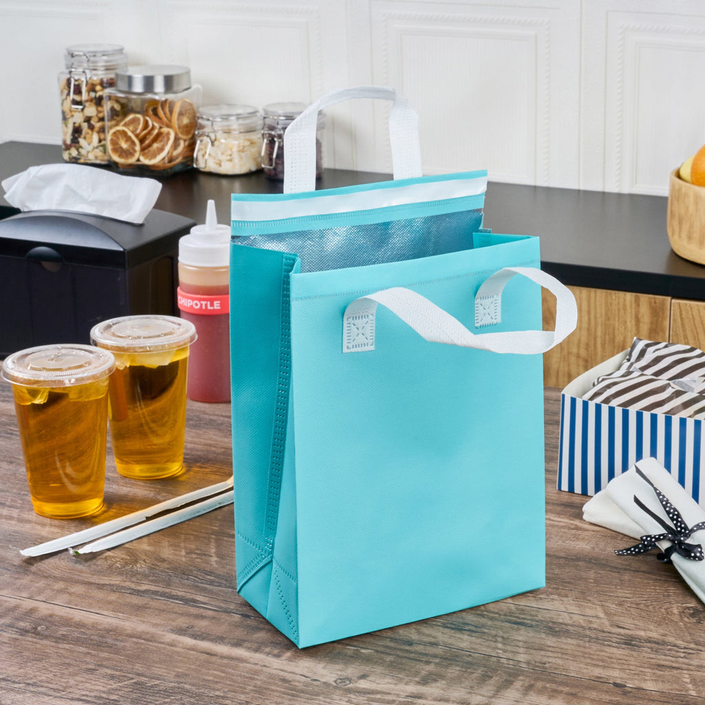 Bag Tek Teal Insulated Take Out Bag - Tamper-Evident - 8 1/4" x 4 1/4" x 10 3/4" - 100 count box