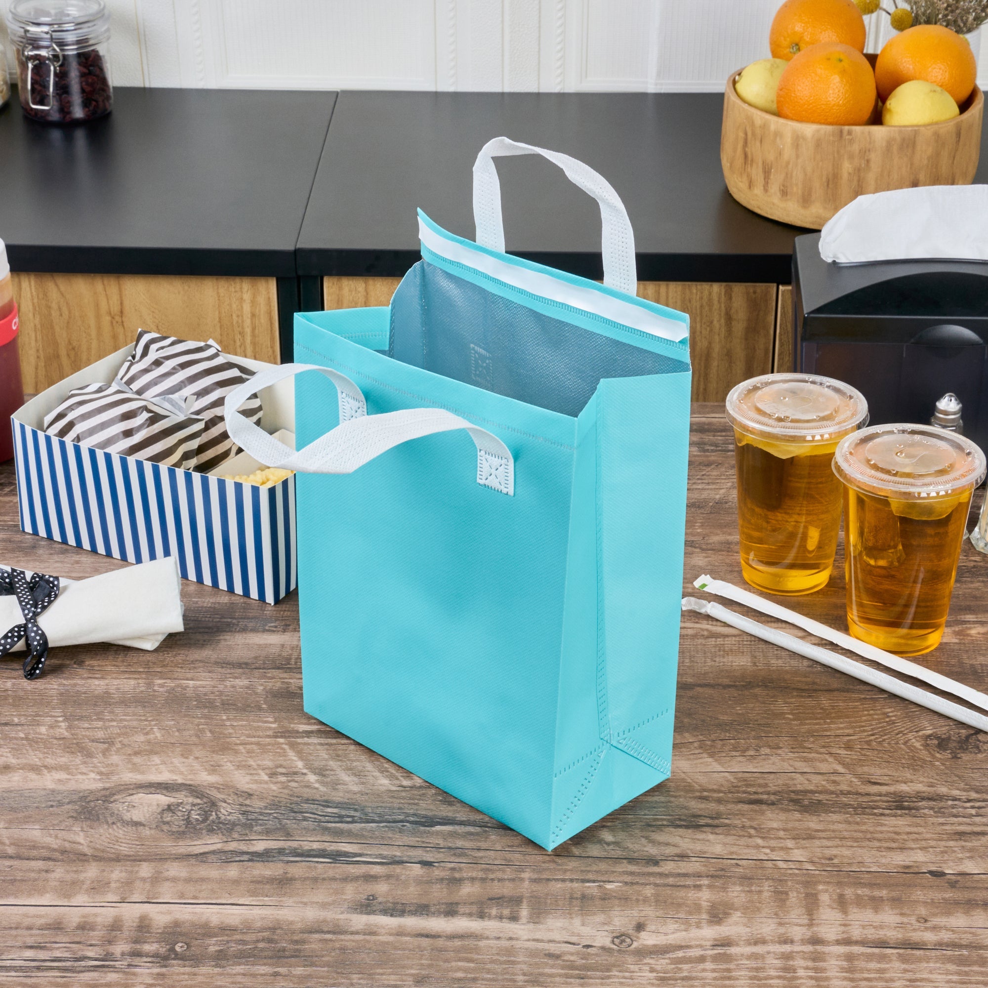Bag Tek Teal Insulated Take Out Bag - Tamper-Evident - 8 1/4" x 4 1/4" x 10 3/4" - 100 count box