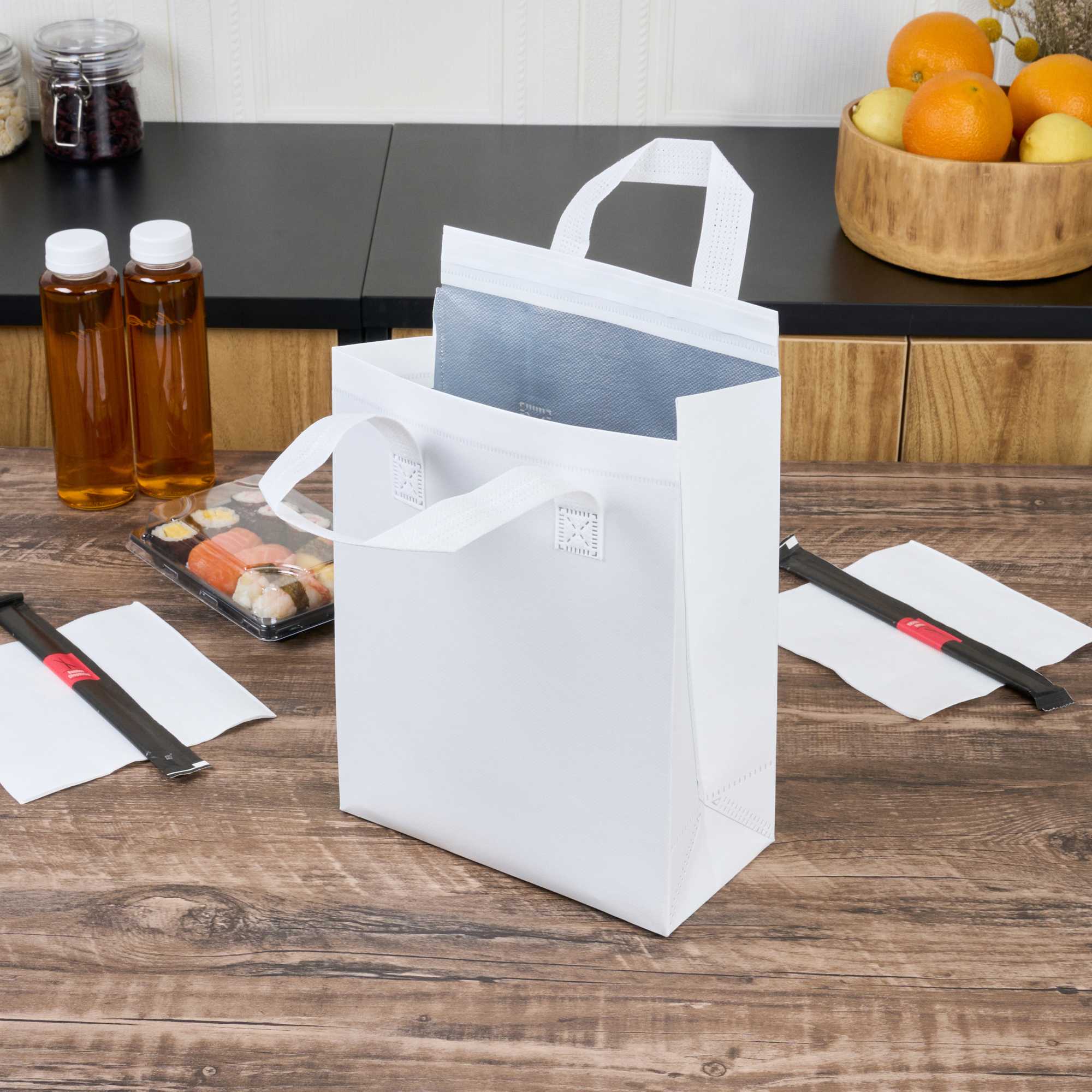 Bag Tek White Insulated Take Out Bag - Tamper-Evident - 8 1/4" x 4 1/4" x 10 3/4" - 25 count box