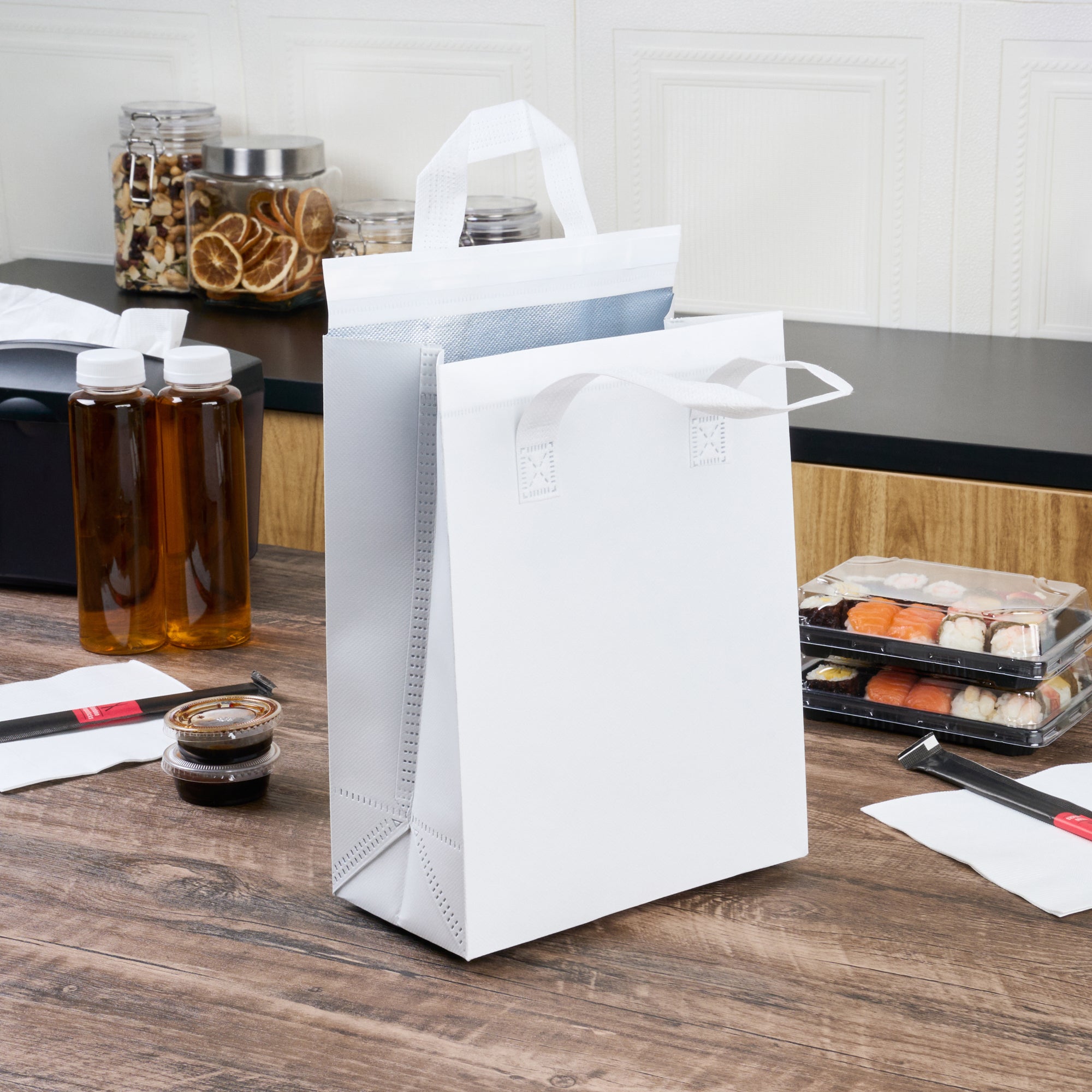 Bag Tek White Insulated Take Out Bag - Tamper-Evident - 8 1/4" x 4 1/4" x 10 3/4" - 100 count box