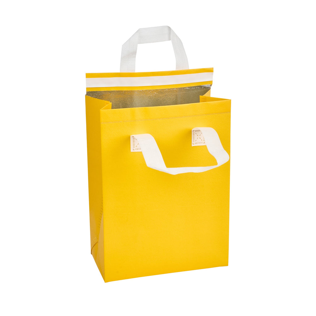 Bag Tek Yellow Insulated Take Out Bag - Tamper-Evident - 8 1/4" x 4 1/4" x 10 3/4" - 100 count box
