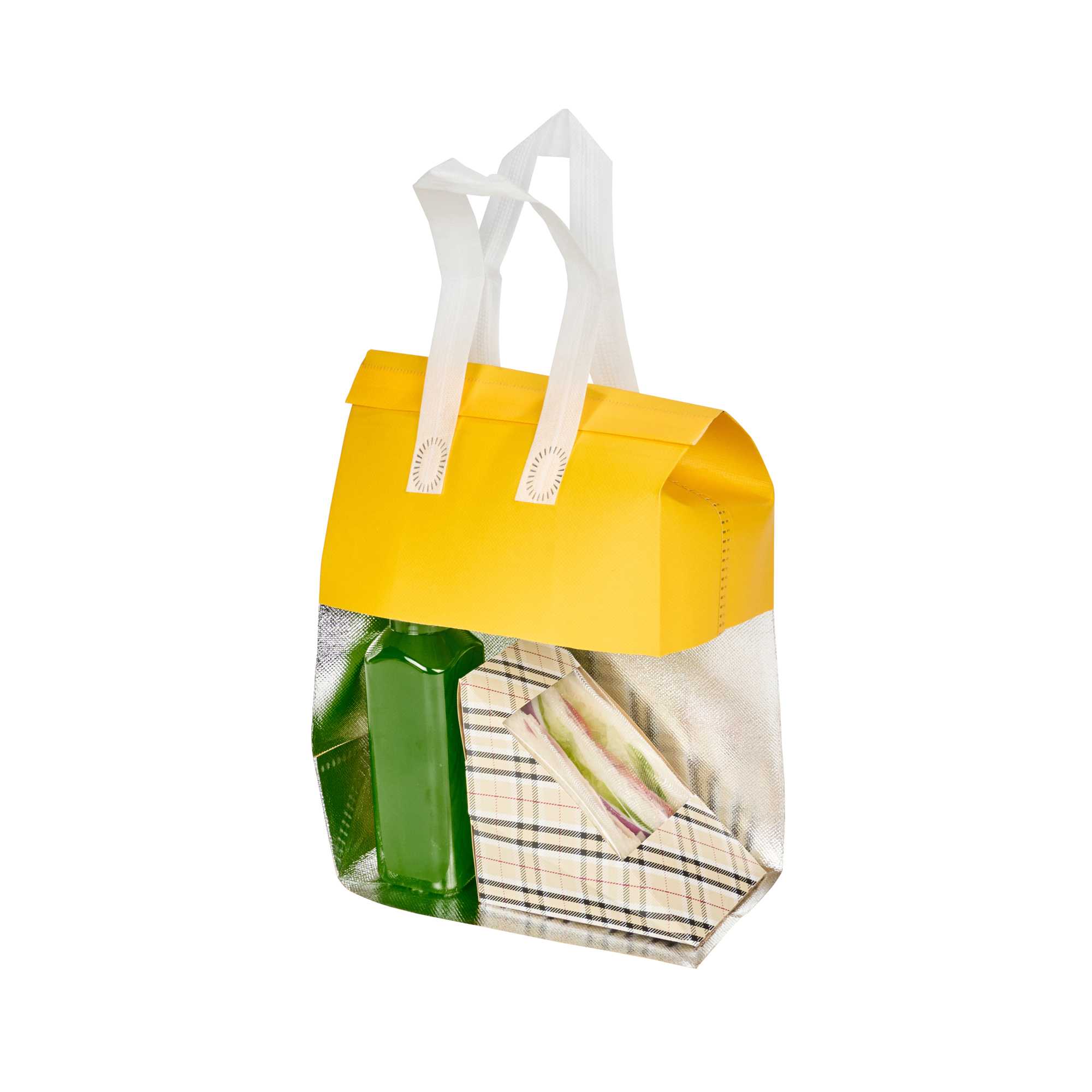 Bag Tek Yellow Insulated Take Out Bag - Tamper-Evident - 8 1/4" x 4 1/4" x 10 3/4" - 25 count box