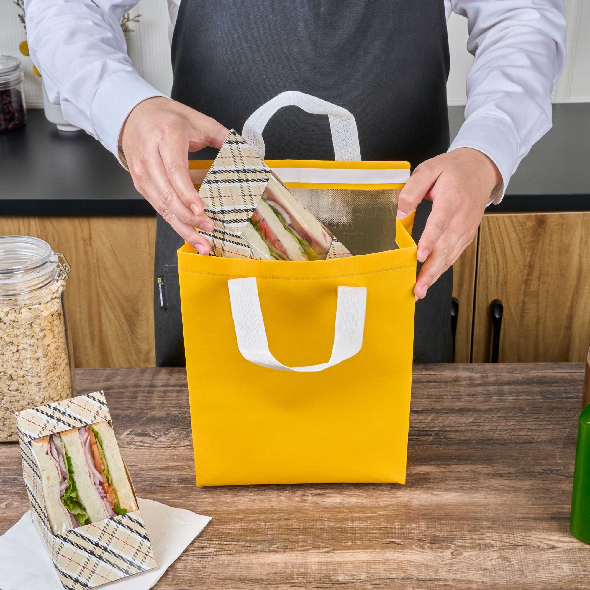 Bag Tek Yellow Insulated Take Out Bag - Tamper-Evident - 8 1/4" x 4 1/4" x 10 3/4" - 25 count box