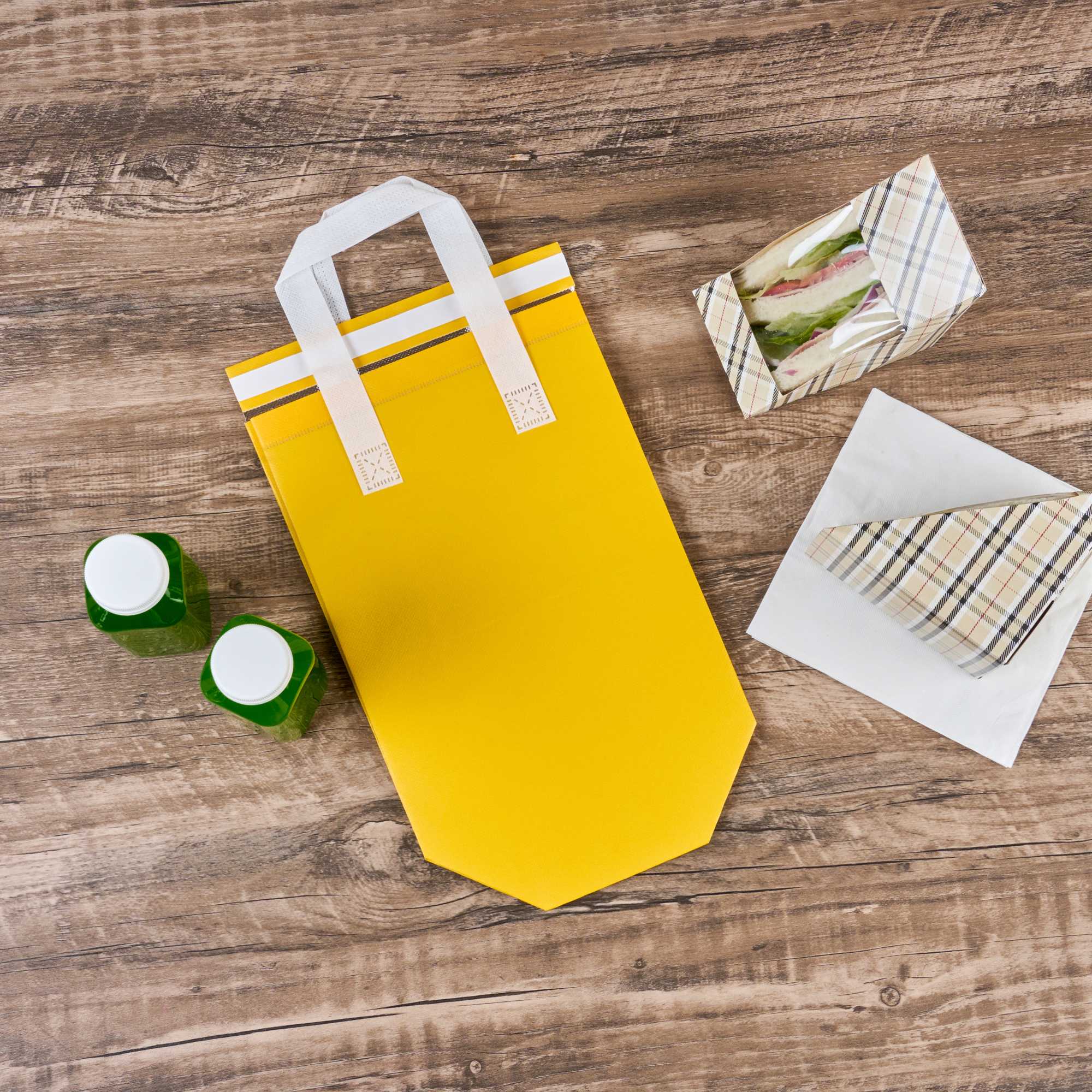 Bag Tek Yellow Insulated Take Out Bag - Tamper-Evident - 8 1/4" x 4 1/4" x 10 3/4" - 25 count box