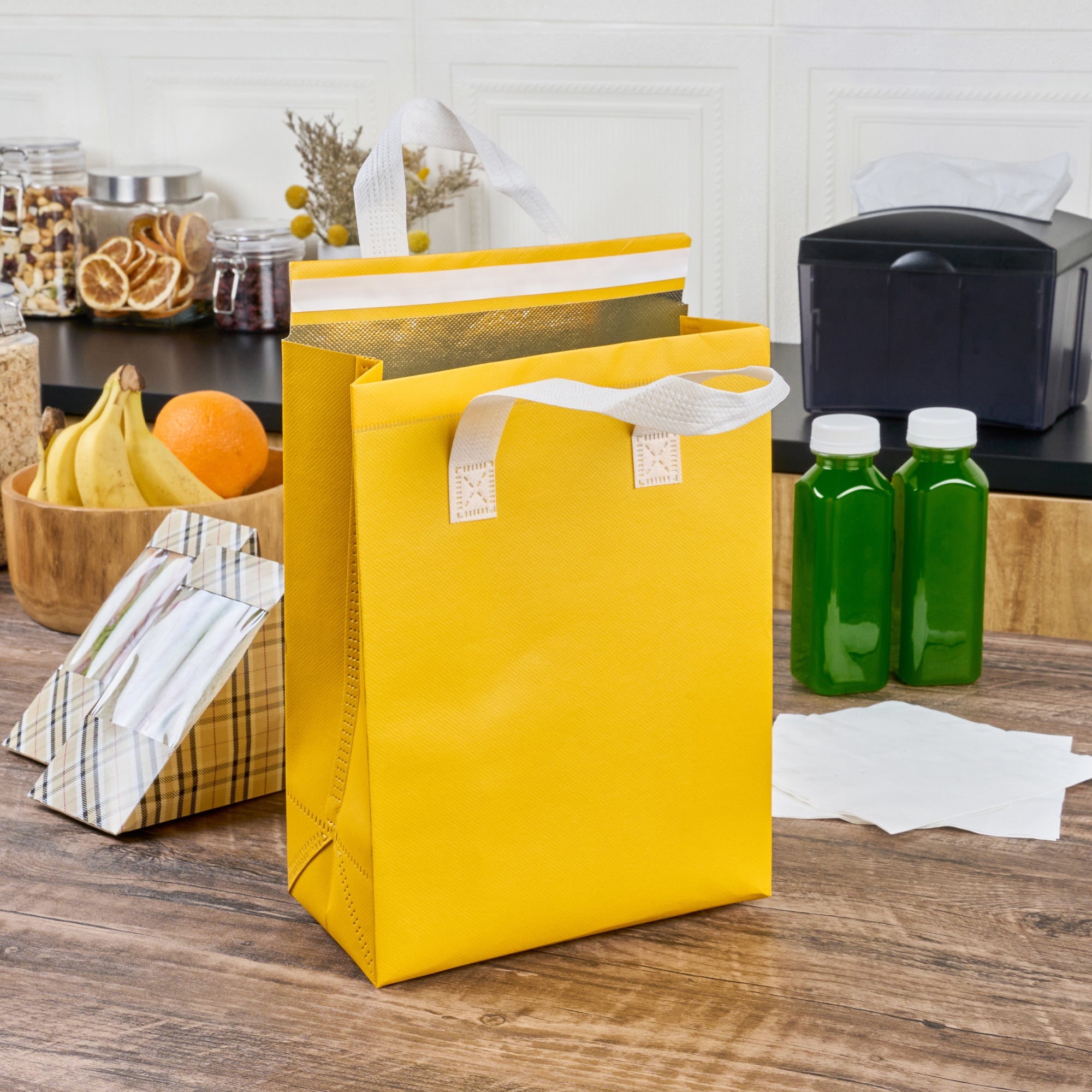 Bag Tek Yellow Insulated Take Out Bag - Tamper-Evident - 8 1/4" x 4 1/4" x 10 3/4" - 100 count box