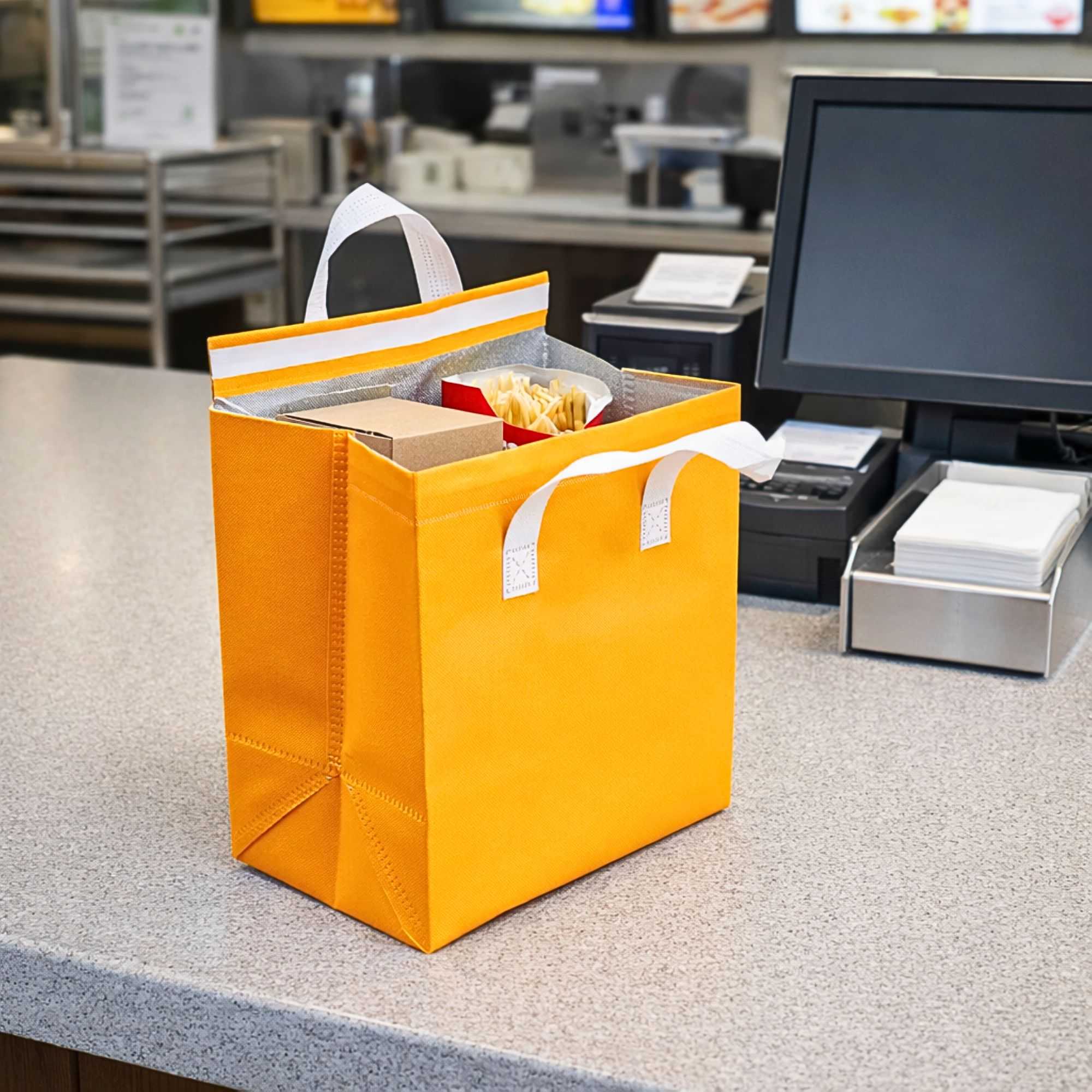 Bag Tek Orange Insulated Take Out Bag - Tamper-Evident - 9 1/2" x 6" x 10 1/4" - 100 count box