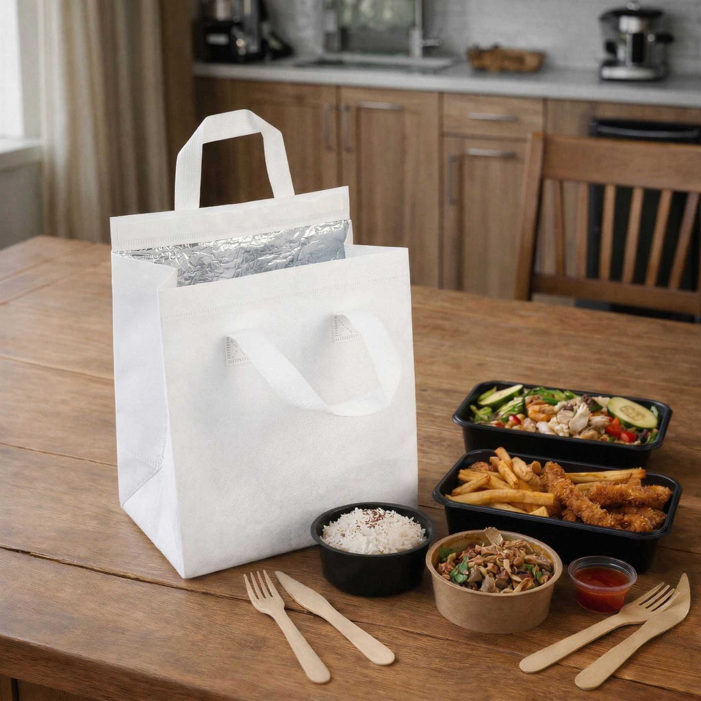 Bag Tek White Insulated Take Out Bag - Tamper-Evident - 9 1/2" x 6" x 10 1/4" - 100 count box