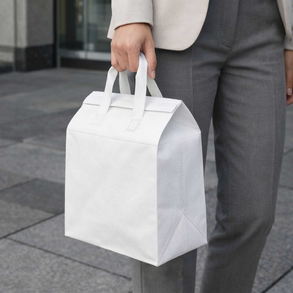 Bag Tek White Insulated Take Out Bag - Tamper-Evident - 9 1/2" x 6" x 10 1/4" - 100 count box