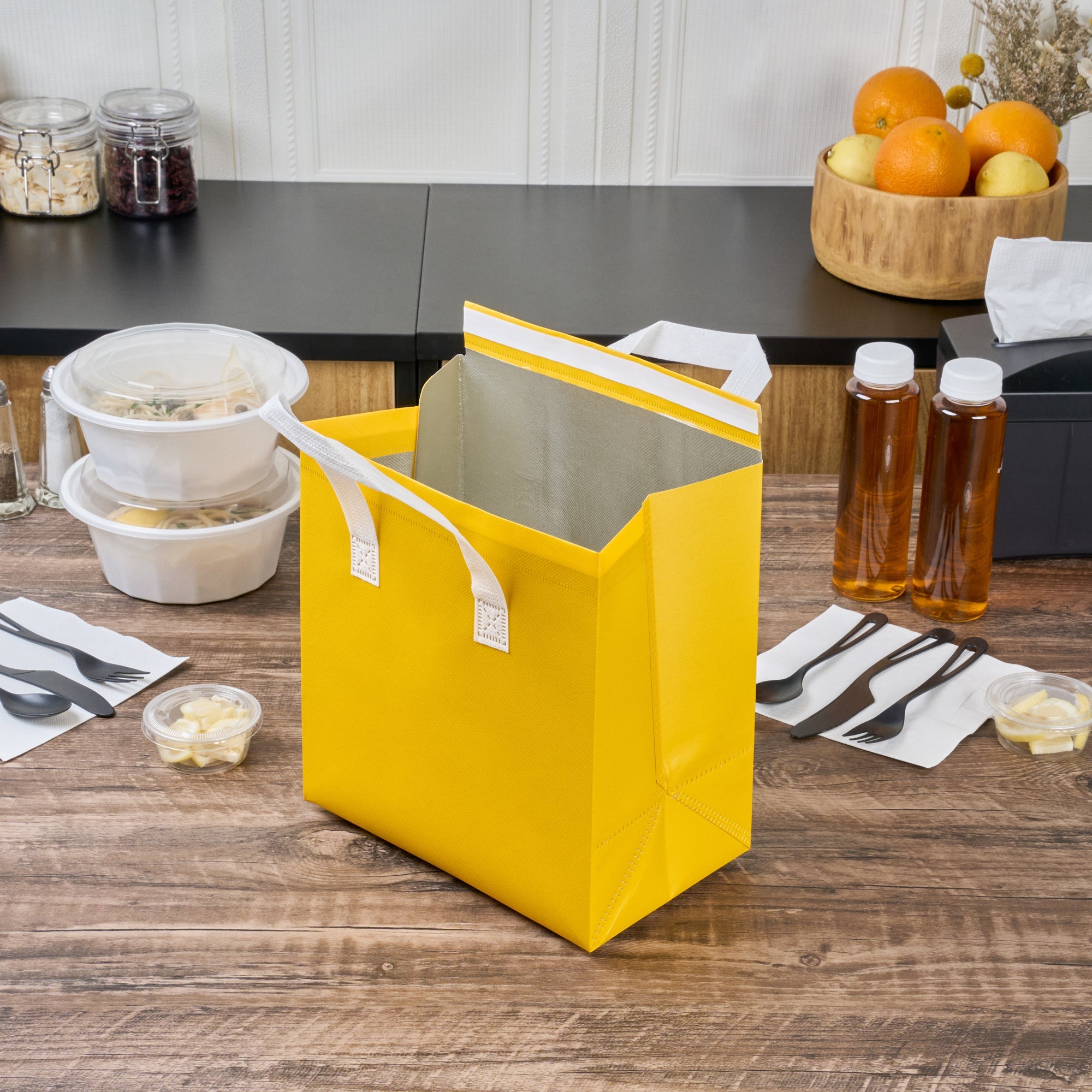 Bag Tek Yellow Insulated Take Out Bag - Tamper-Evident - 9 1/2" x 6" x 10 1/4" - 100 count box