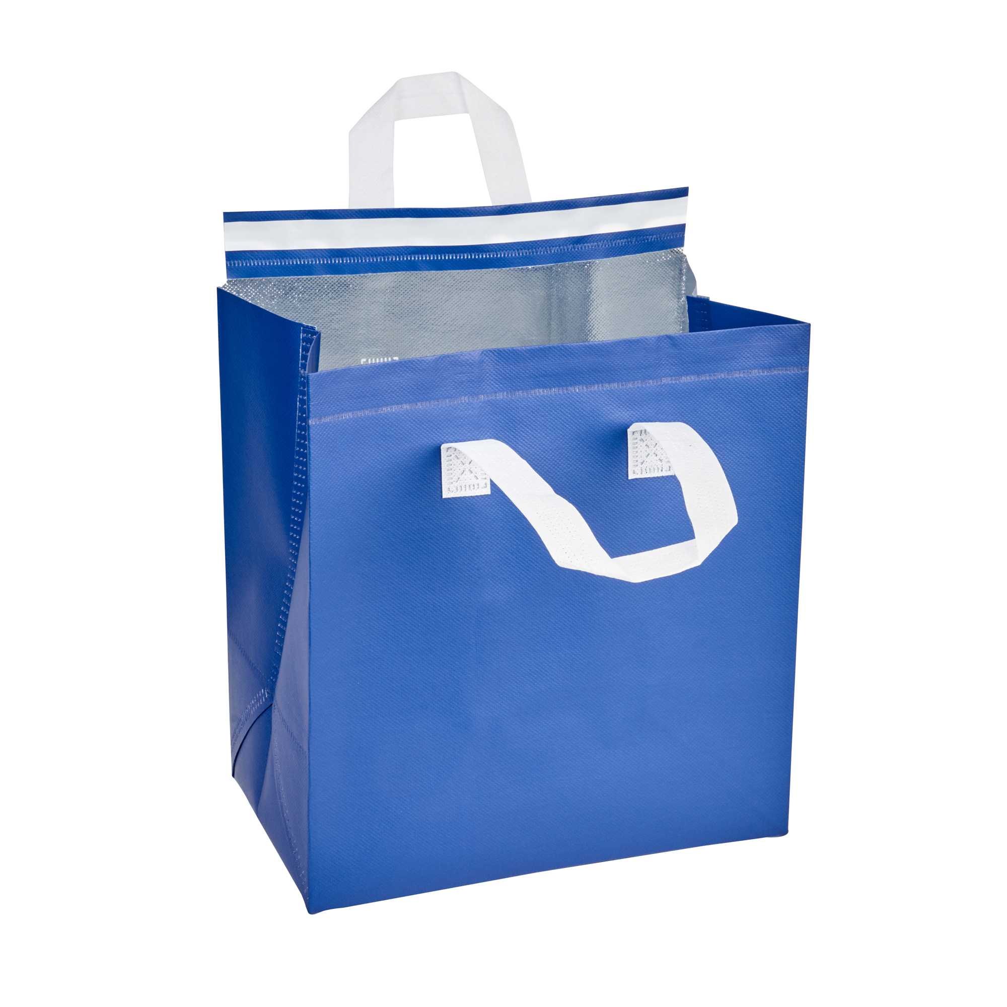 Bag Tek Blue Insulated Take Out Bag - Tamper-Evident - 10 1/4" x 6 3/4" x 11" - 25 count box