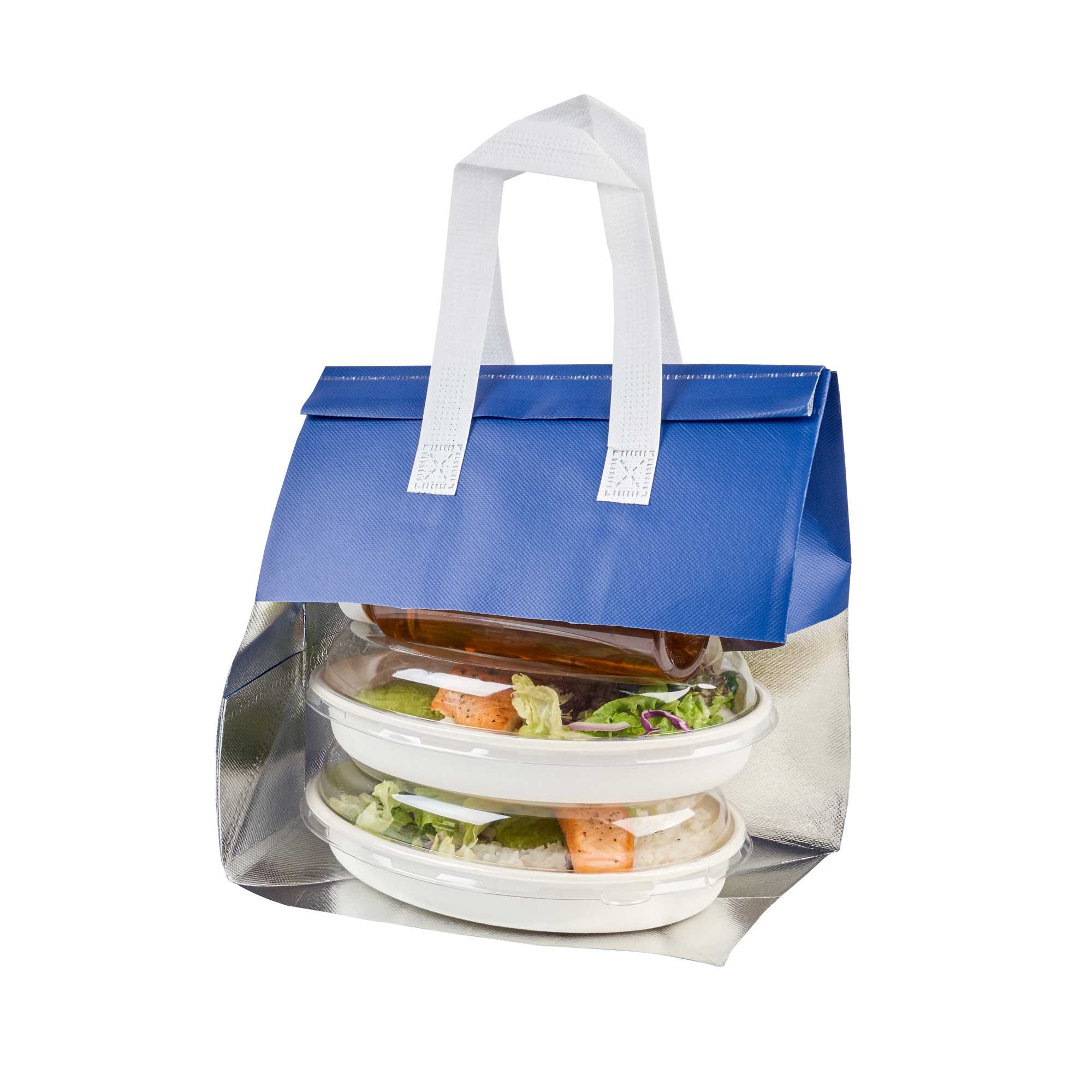 Bag Tek Blue Insulated Take Out Bag - Tamper-Evident - 10 1/4" x 6 3/4" x 11" - 25 count box