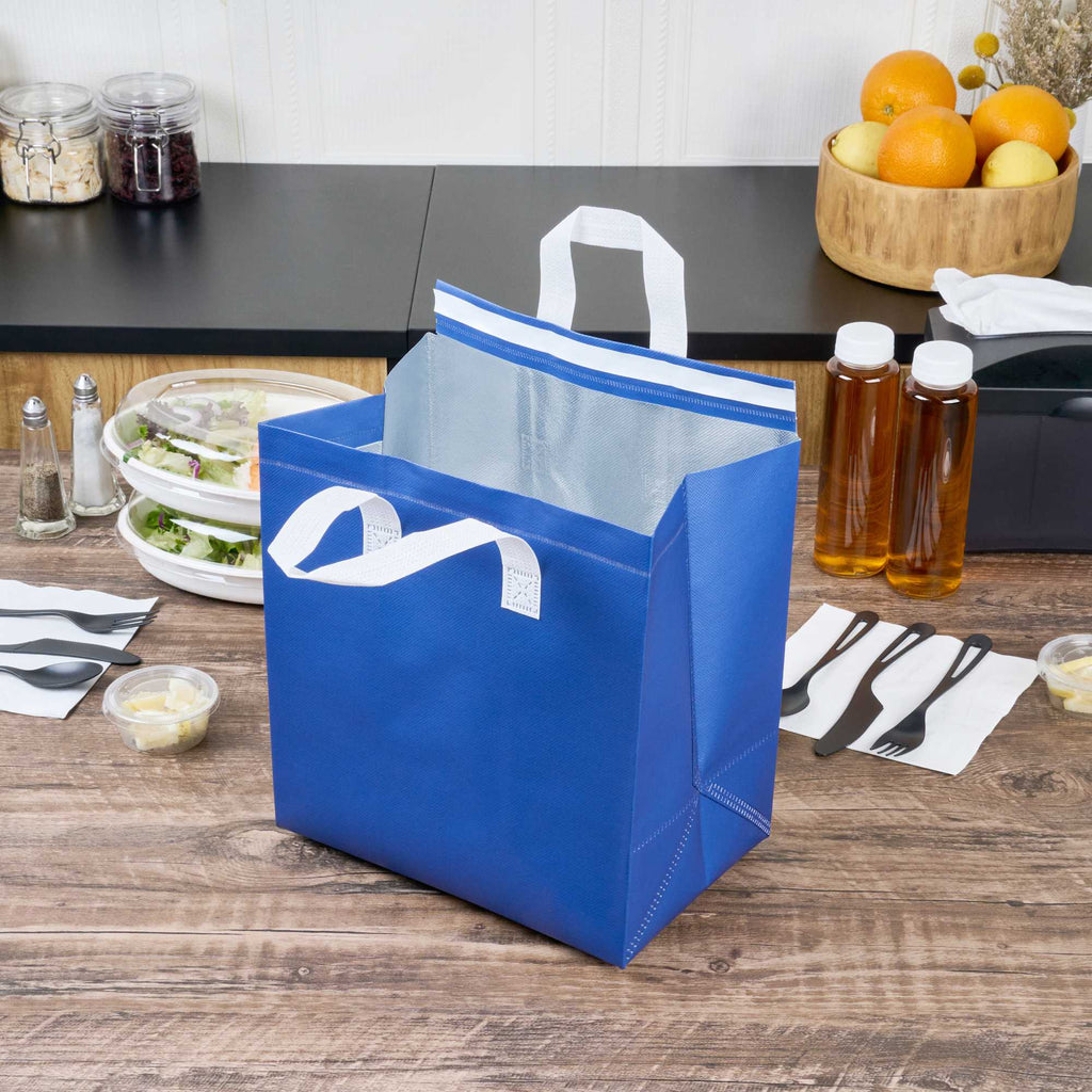 Bag Tek Blue Insulated Take Out Bag - Tamper-Evident - 10 1/4" x 6 3/4" x 11" - 25 count box