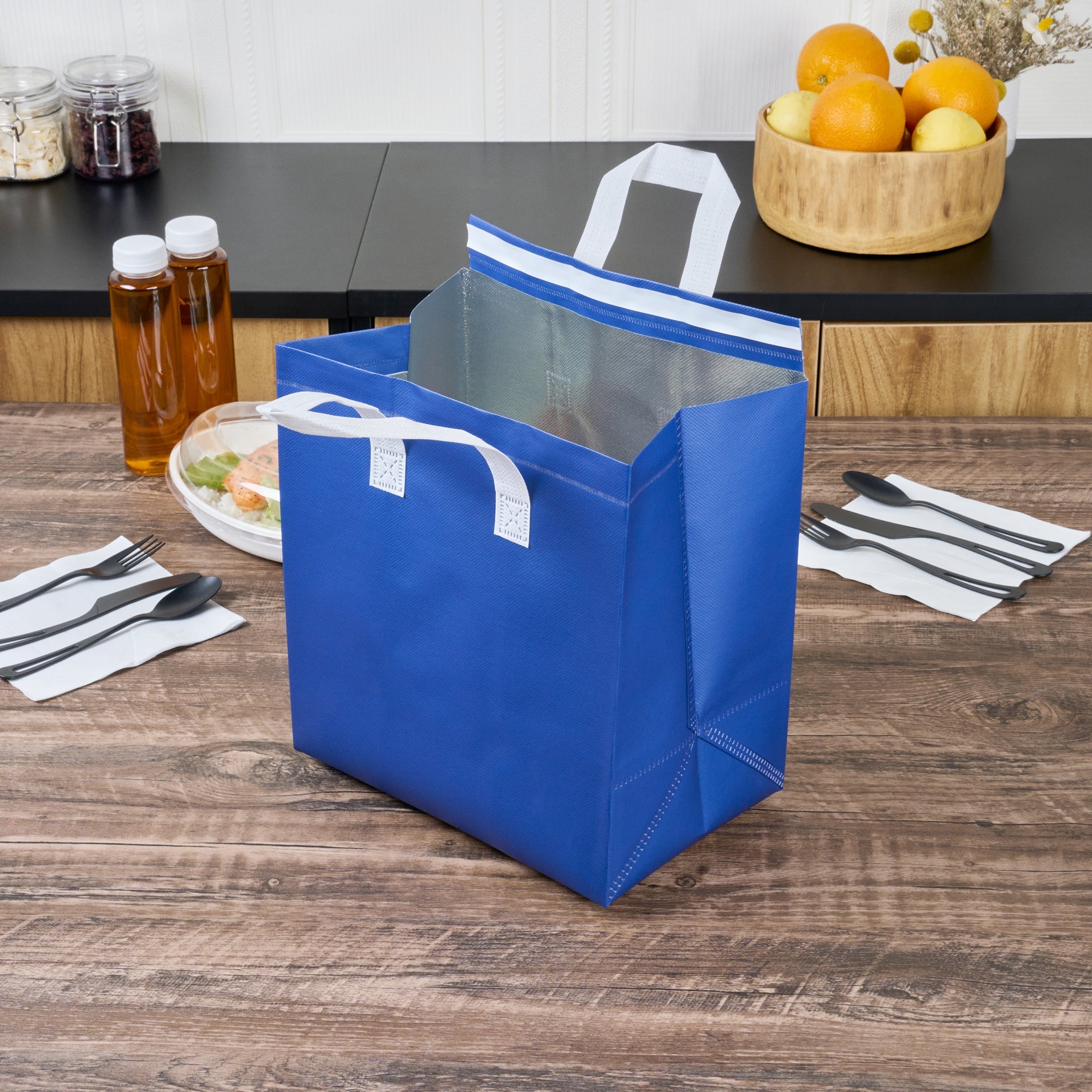 Bag Tek Blue Insulated Take Out Bag - Tamper-Evident - 10 1/4" x 6 3/4" x 11" - 100 count box