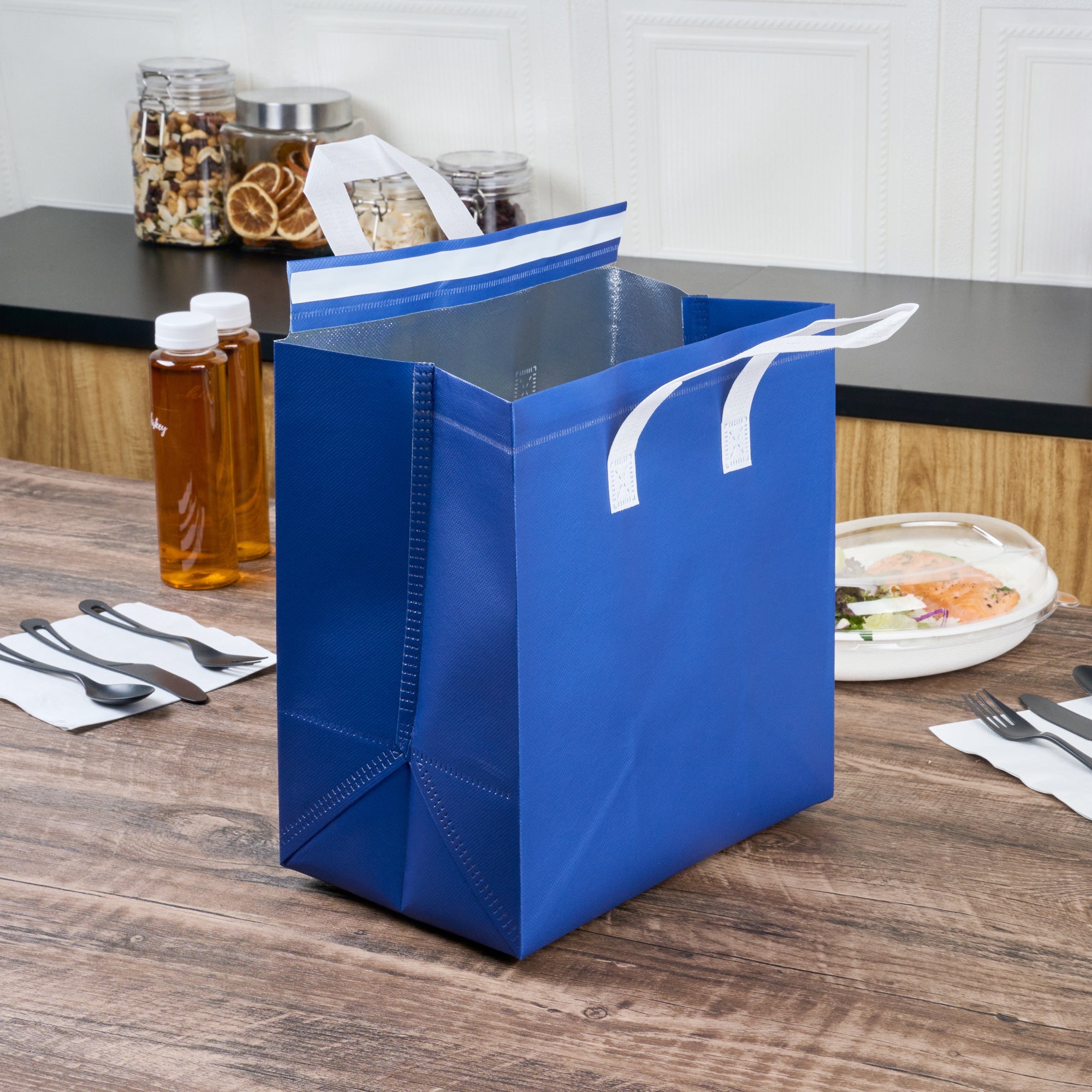 Bag Tek Blue Insulated Take Out Bag - Tamper-Evident - 10 1/4" x 6 3/4" x 11" - 100 count box