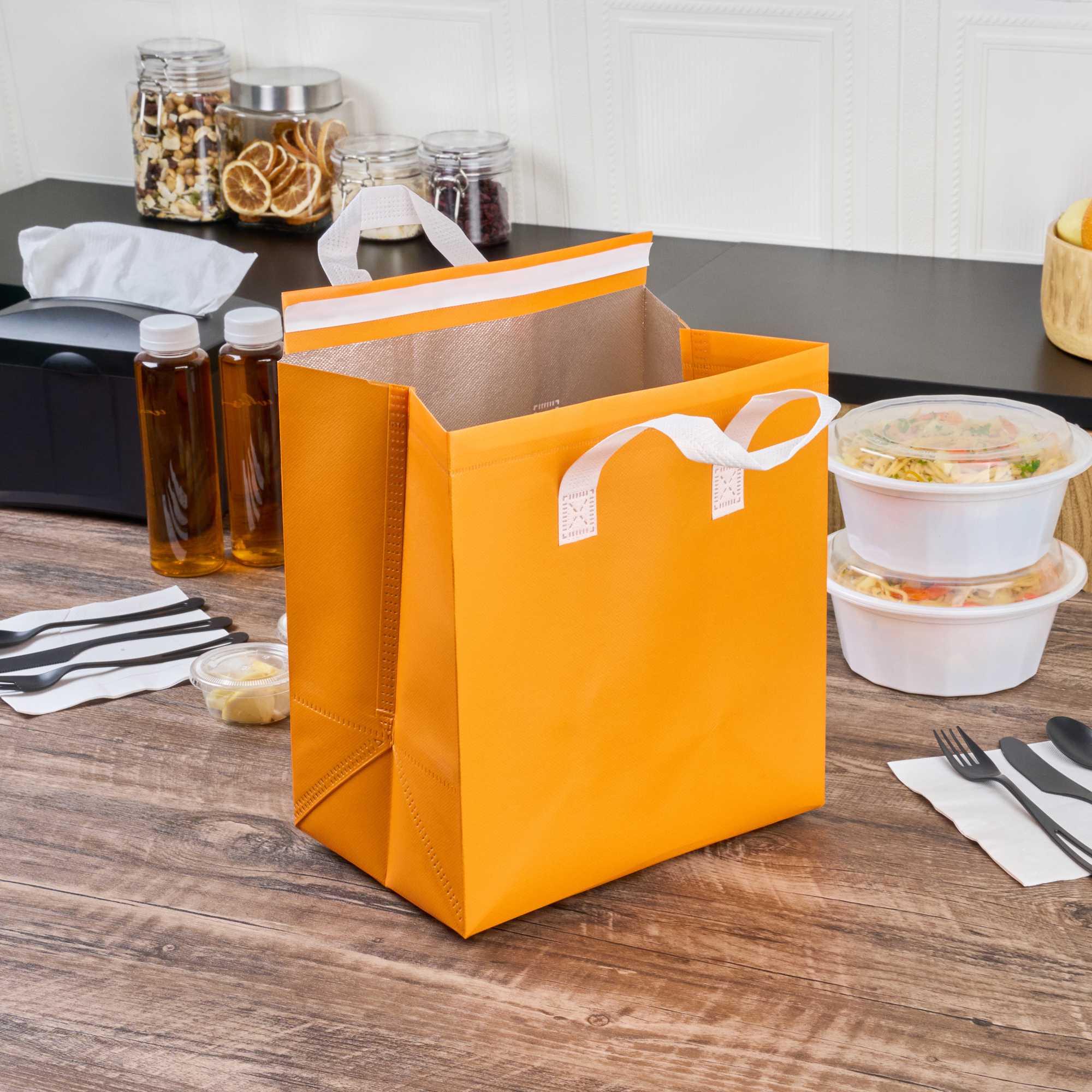 Bag Tek Orange Insulated Take Out Bag - Tamper-Evident - 10 1/4" x 6 3/4" x 11" - 25 count box