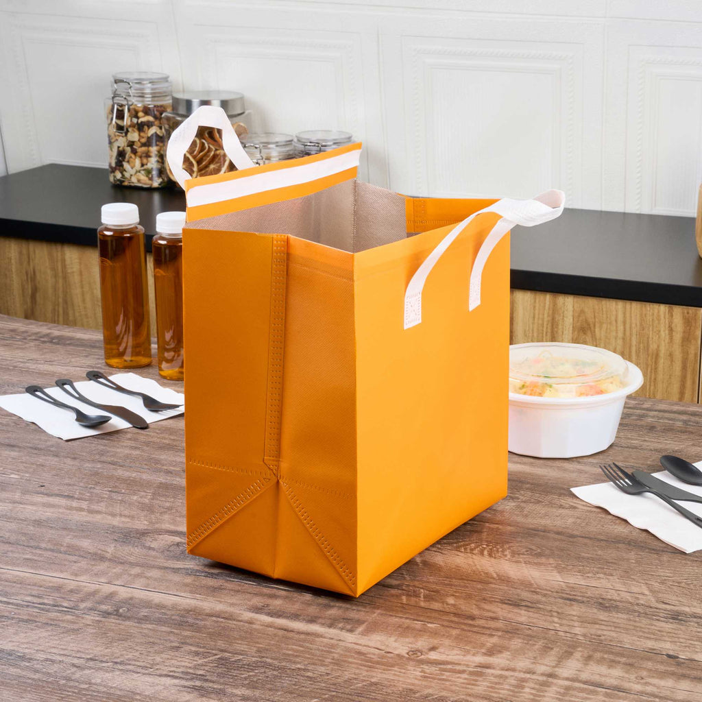 Bag Tek Orange Insulated Take Out Bag - Tamper-Evident - 10 1/4" x 6 3/4" x 11" - 25 count box
