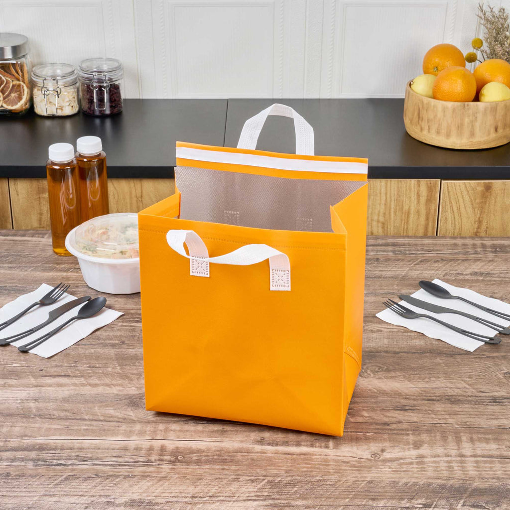 Bag Tek Orange Insulated Take Out Bag - Tamper-Evident - 10 1/4" x 6 3/4" x 11" - 25 count box