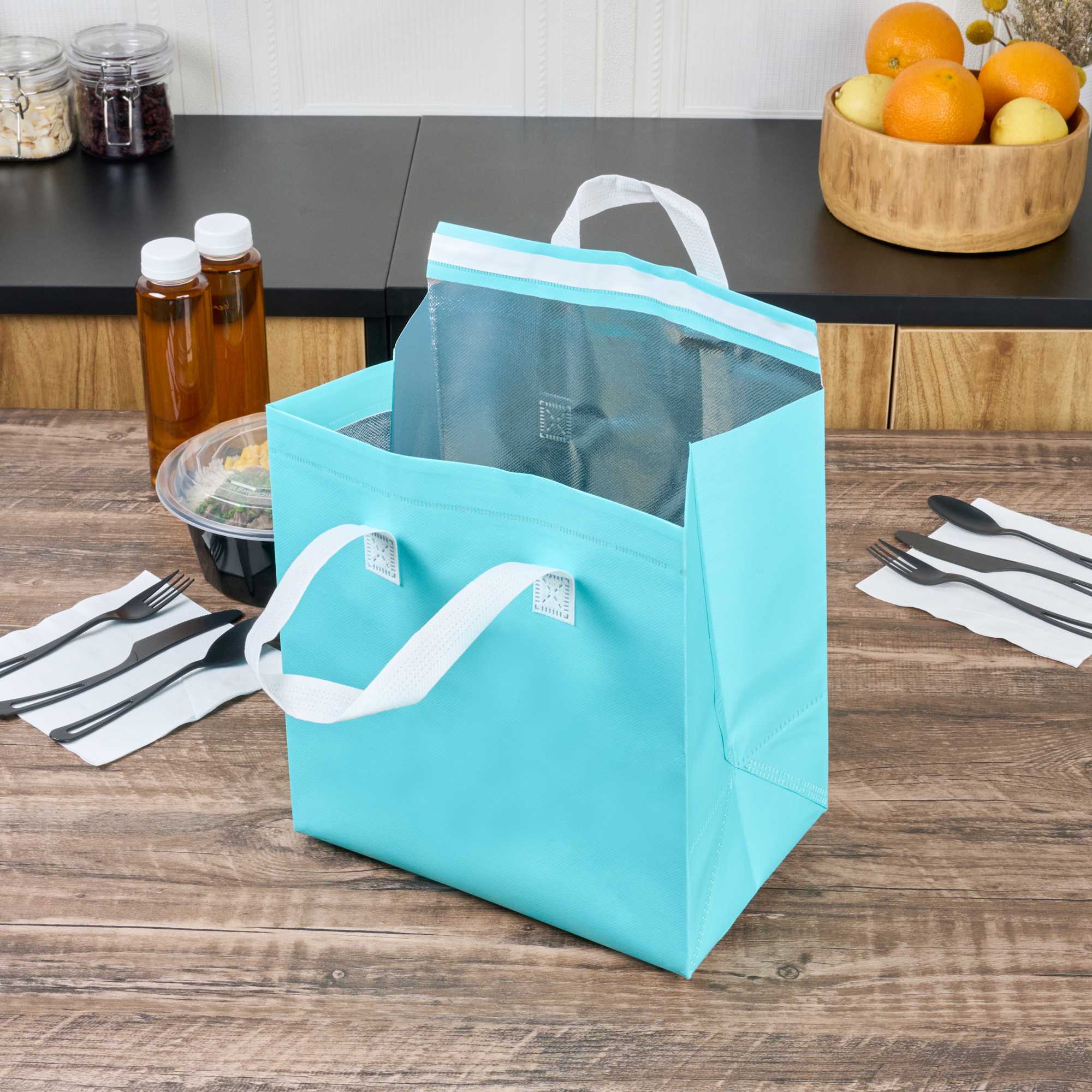 Bag Tek Teal Insulated Take Out Bag - Tamper-Evident - 10 1/4" x 6 3/4" x 11" - 25 count box