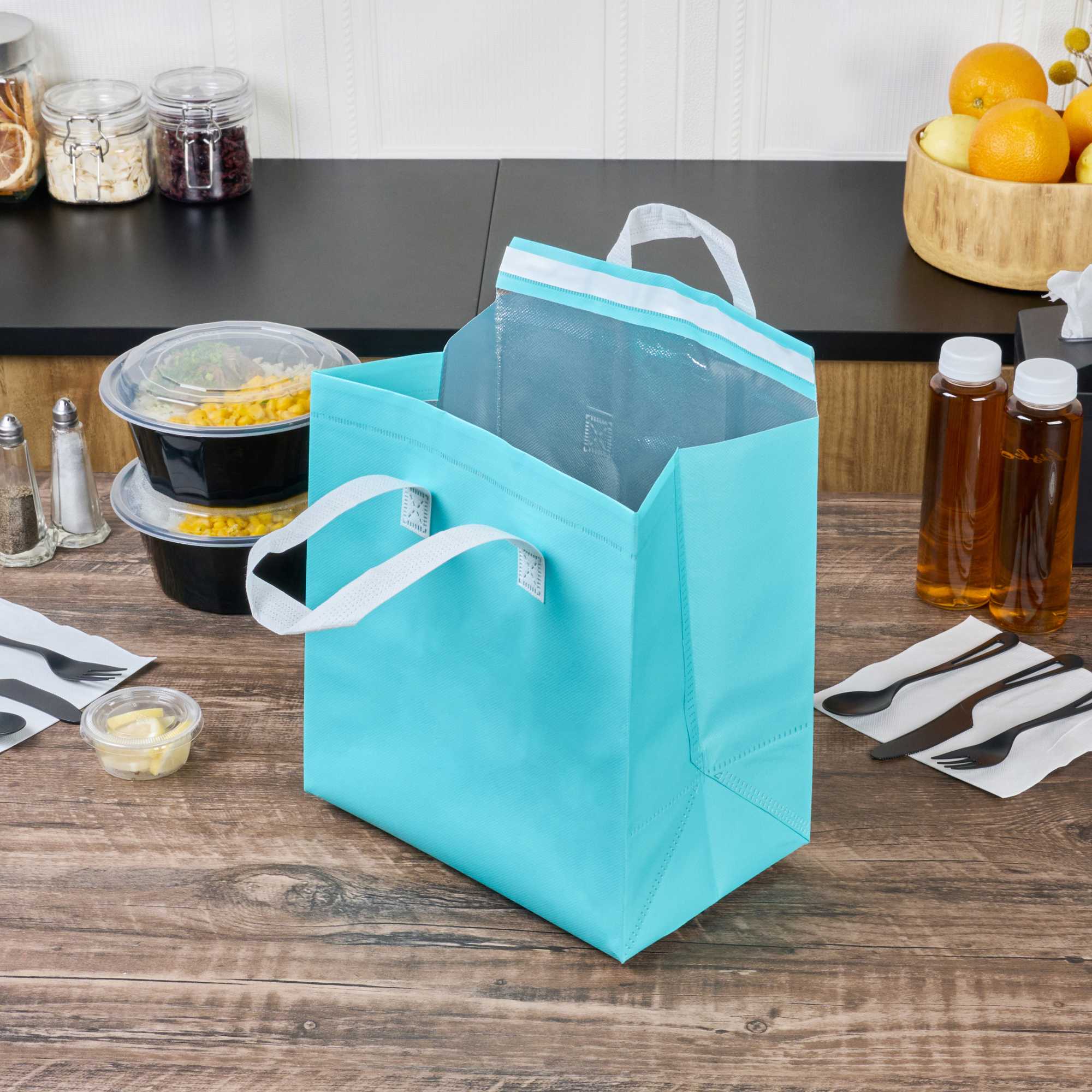 Bag Tek Teal Insulated Take Out Bag - Tamper-Evident - 10 1/4" x 6 3/4" x 11" - 25 count box