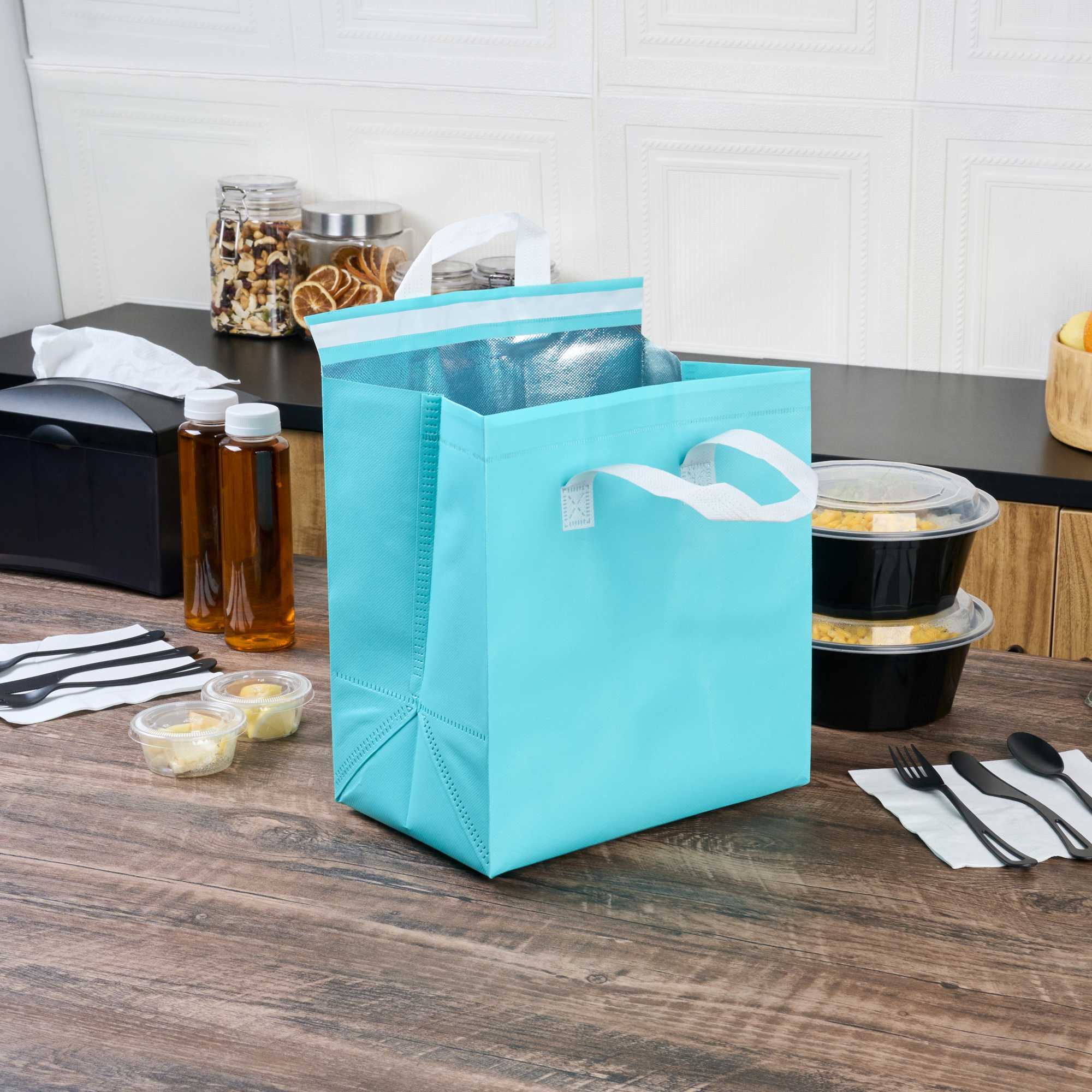 Bag Tek Teal Insulated Take Out Bag - Tamper-Evident - 10 1/4" x 6 3/4" x 11" - 25 count box