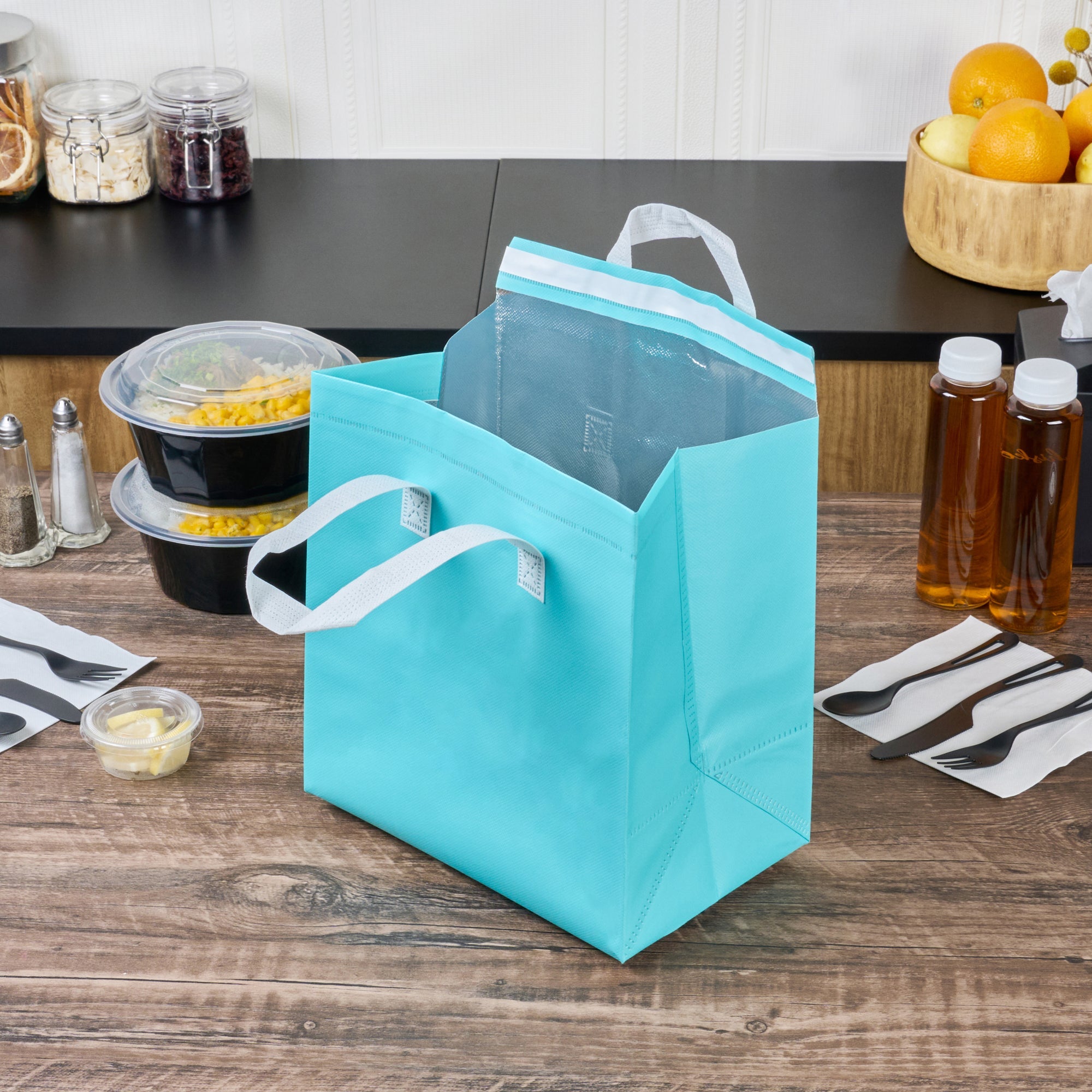 Bag Tek Teal Insulated Take Out Bag - Tamper-Evident - 10 1/4" x 6 3/4" x 11" - 100 count box