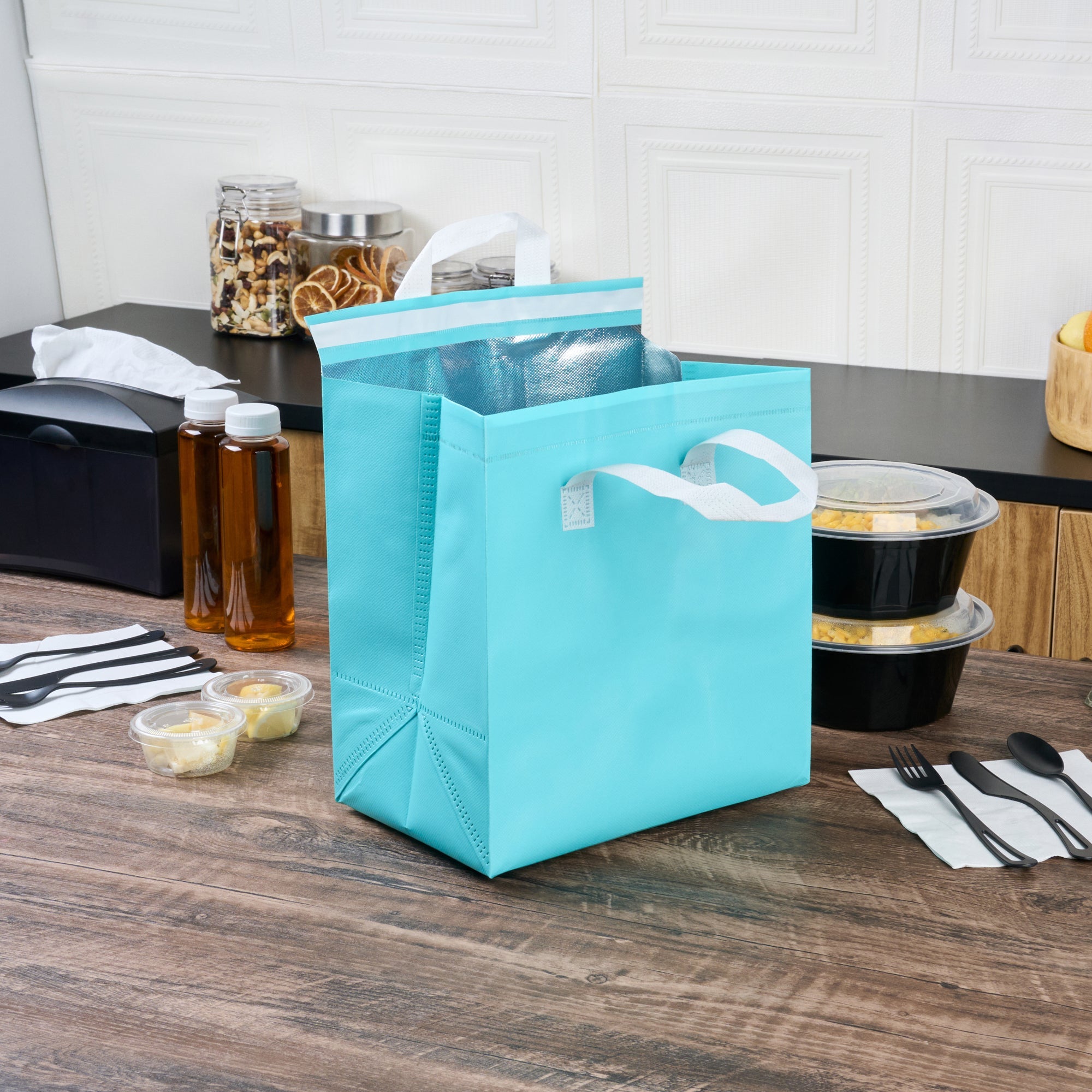 Bag Tek Teal Insulated Take Out Bag - Tamper-Evident - 10 1/4" x 6 3/4" x 11" - 100 count box