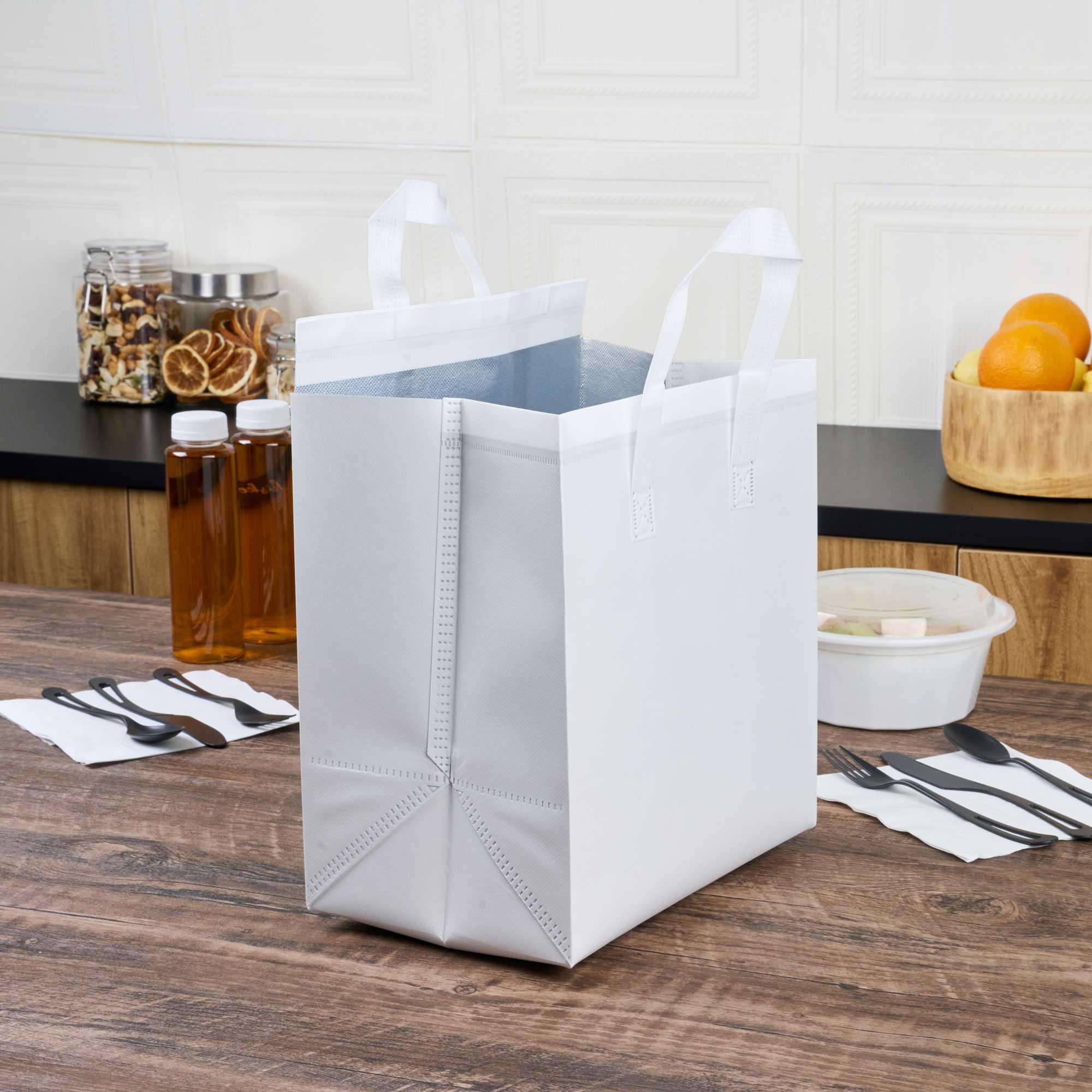 Bag Tek White Insulated Take Out Bag - Tamper-Evident - 10 1/4" x 6 3/4" x 11" - 25 count box
