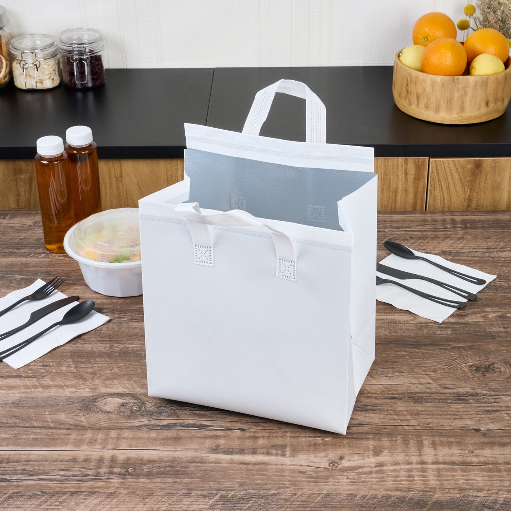 Bag Tek White Insulated Take Out Bag - Tamper-Evident - 10 1/4" x 6 3/4" x 11" - 100 count box