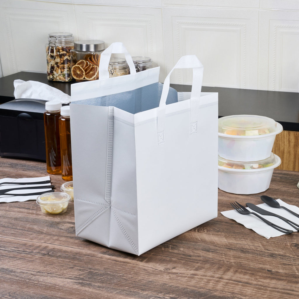 Bag Tek White Insulated Take Out Bag - Tamper-Evident - 10 1/4" x 6 3/4" x 11" - 100 count box