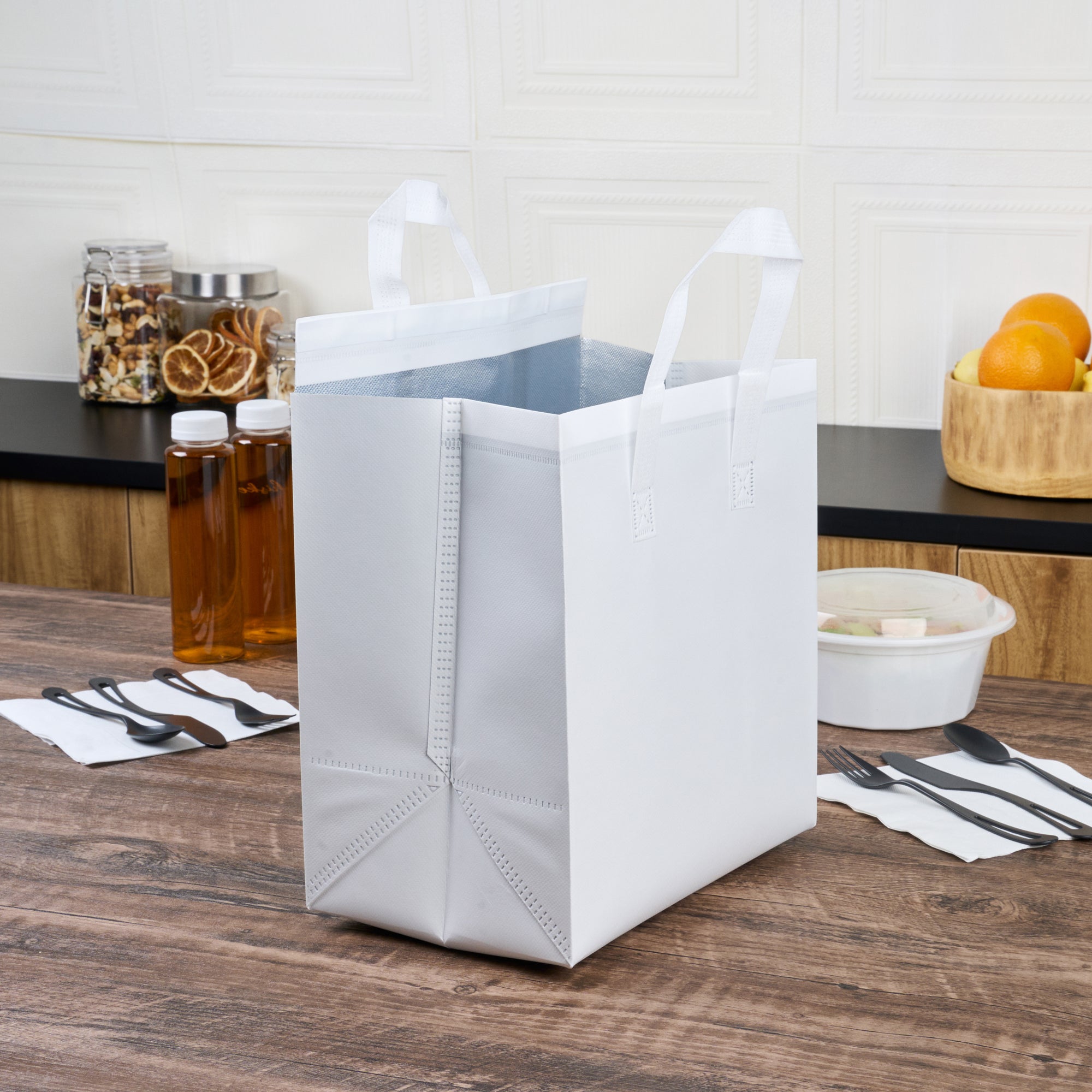 Bag Tek White Insulated Take Out Bag - Tamper-Evident - 10 1/4" x 6 3/4" x 11" - 100 count box