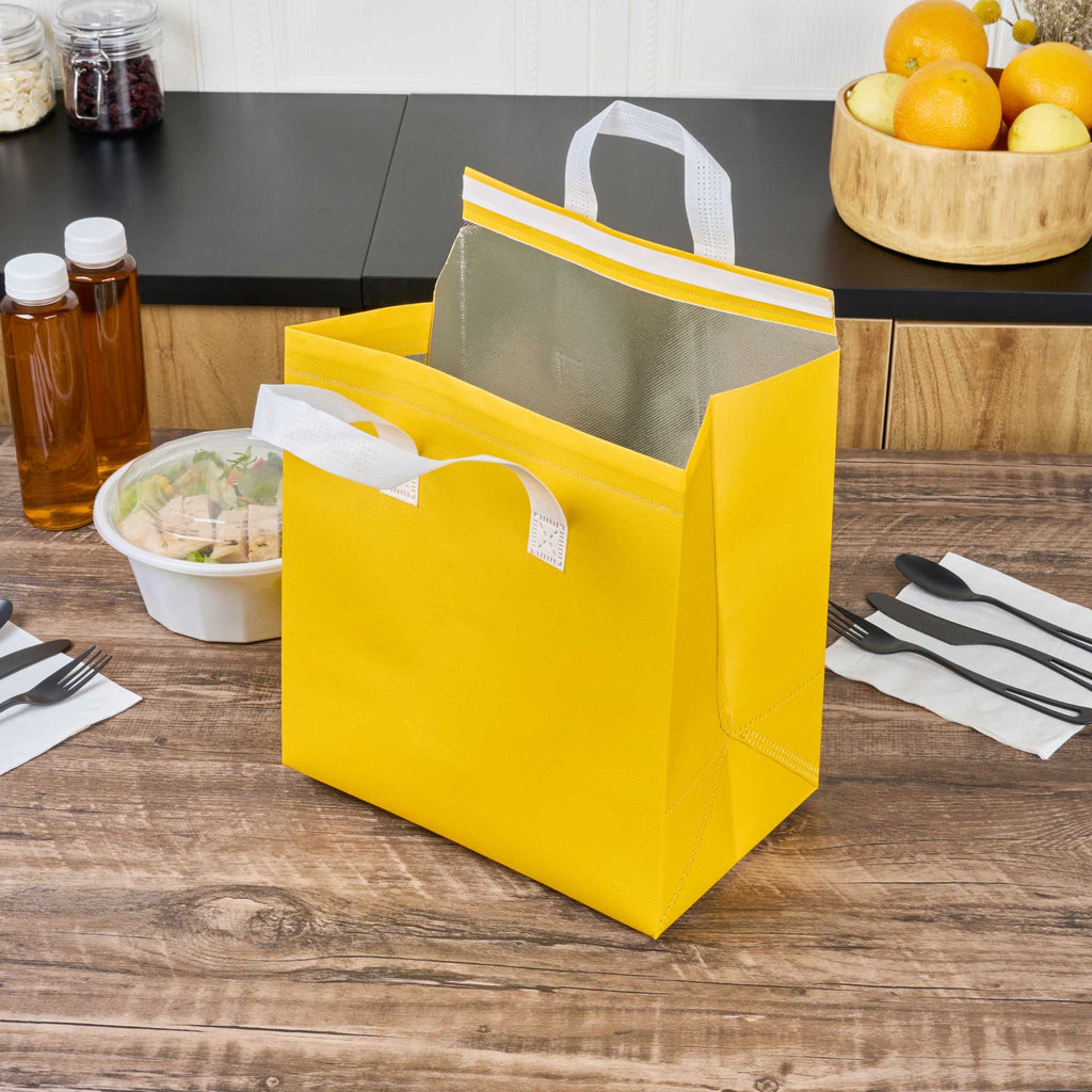 Bag Tek Yellow Insulated Take Out Bag - Tamper-Evident - 10 1/4" x 6 3/4" x 11" - 25 count box