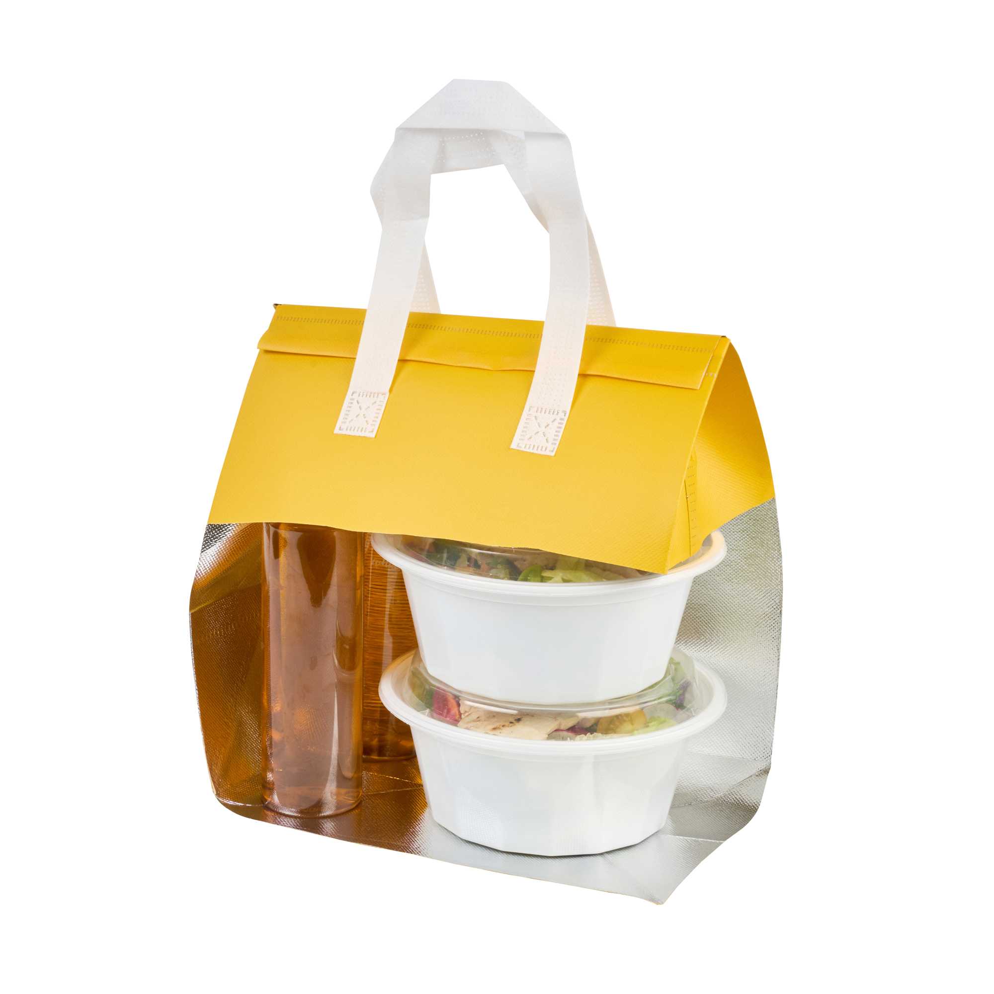 Bag Tek Yellow Insulated Take Out Bag - Tamper-Evident - 10 1/4" x 6 3/4" x 11" - 25 count box