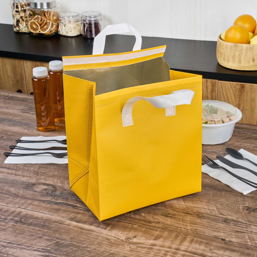 Bag Tek Yellow Insulated Take Out Bag - Tamper-Evident - 10 1/4" x 6 3/4" x 11" - 25 count box