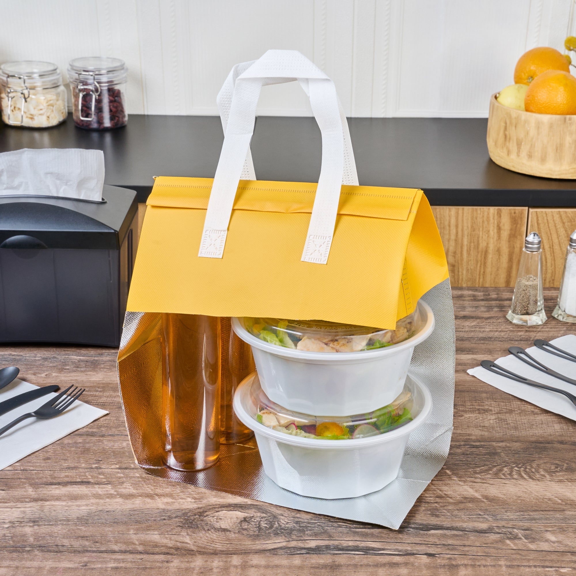 Bag Tek Yellow Insulated Take Out Bag - Tamper-Evident - 10 1/4" x 6 3/4" x 11" - 100 count box