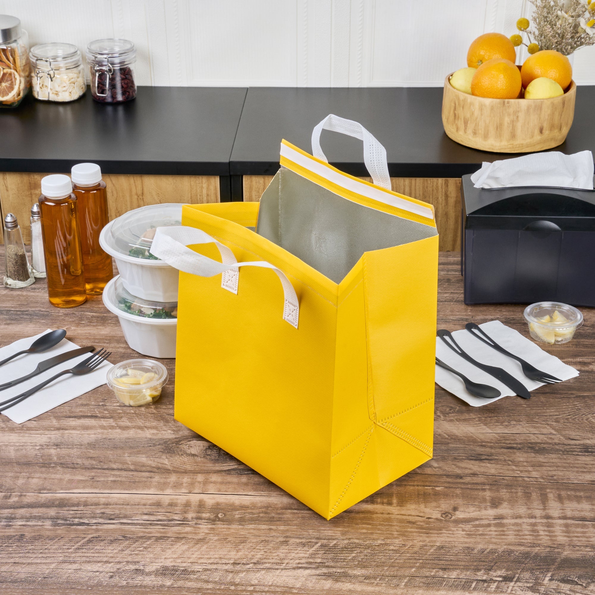 Bag Tek Yellow Insulated Take Out Bag - Tamper-Evident - 10 1/4" x 6 3/4" x 11" - 100 count box