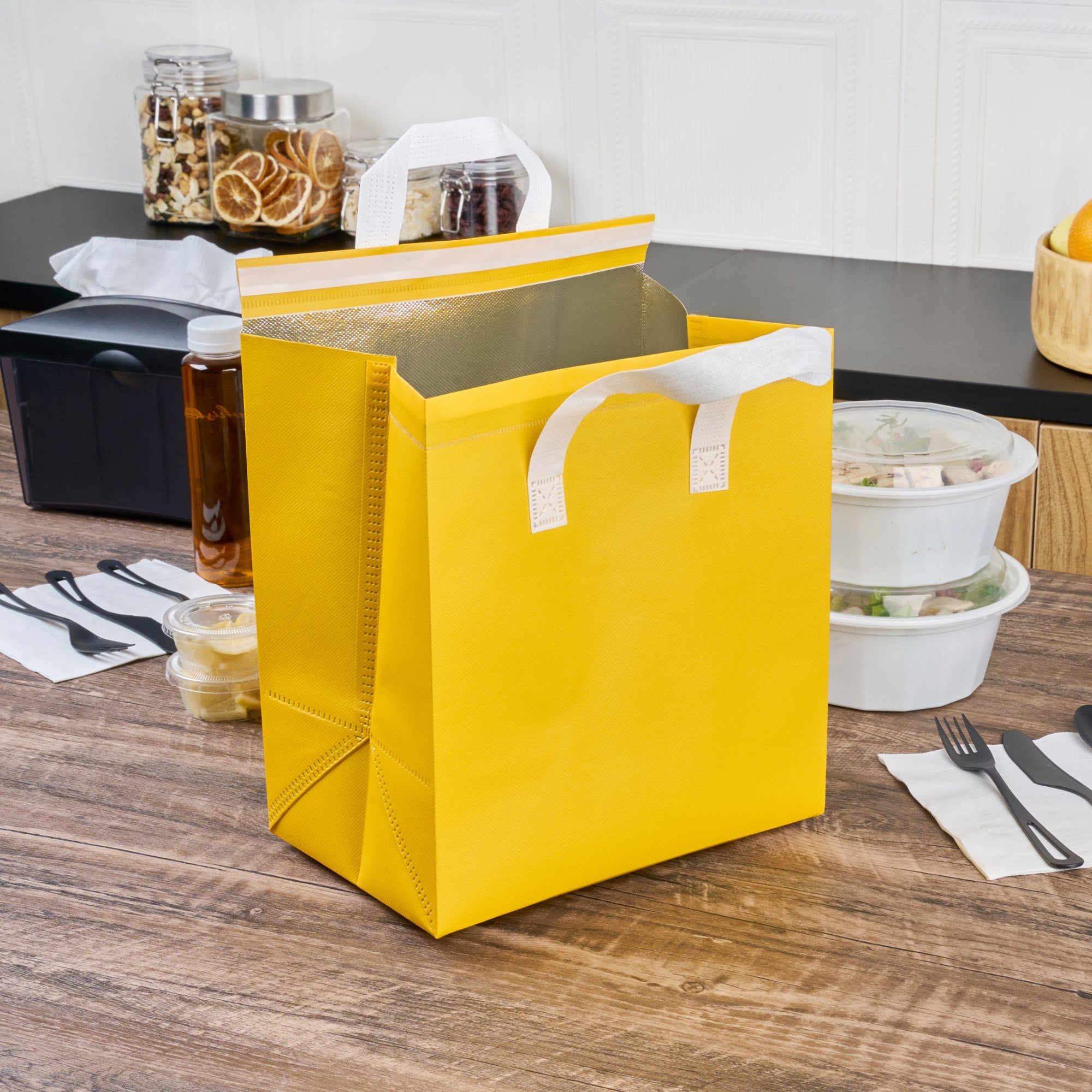 Bag Tek Yellow Insulated Take Out Bag - Tamper-Evident - 10 1/4" x 6 3/4" x 11" - 100 count box