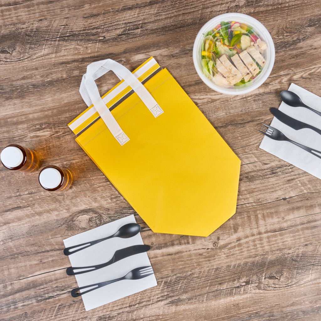 Bag Tek Yellow Insulated Take Out Bag - Tamper-Evident - 10 1/4" x 6 3/4" x 11" - 100 count box